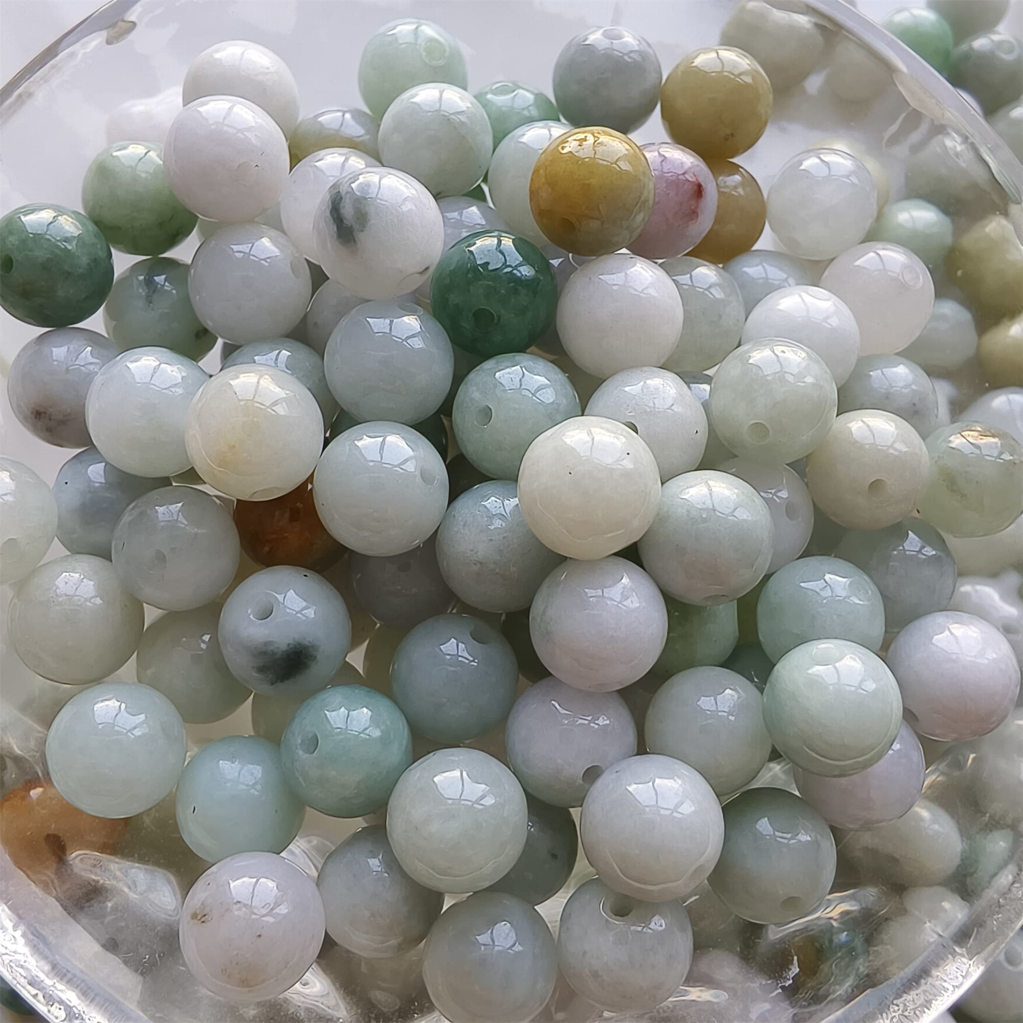 DDP 30pcs 8mm Natural Certificated Type A Green White Burmese Jadeite Round Beads