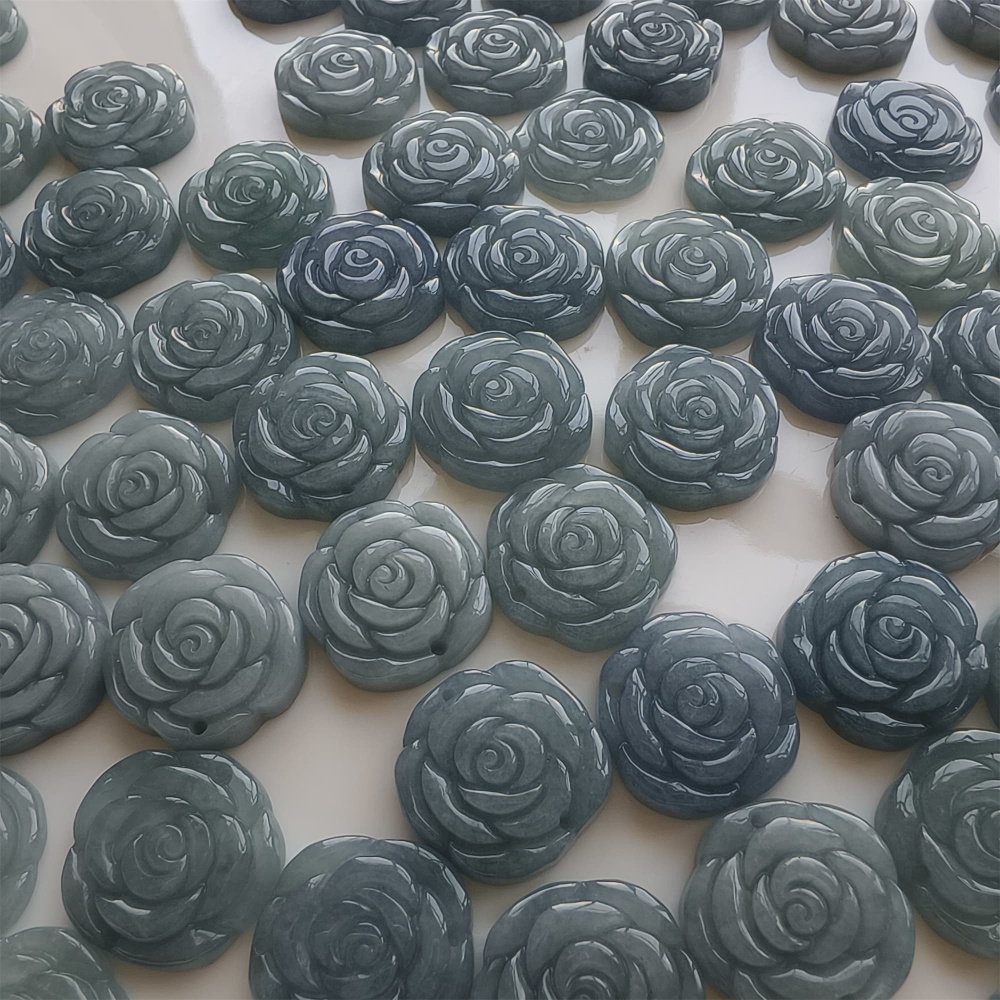 DDP 2pcs 20mm Natural Certificated Type A Blue Watery Guatemalan Jadeite Rose Beads