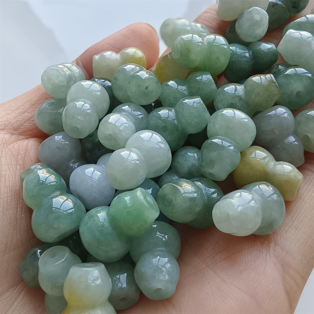 DDP 5pcs 12.5mm Natural Certificated Multi Color Burmese Jadeite Gourd Beads