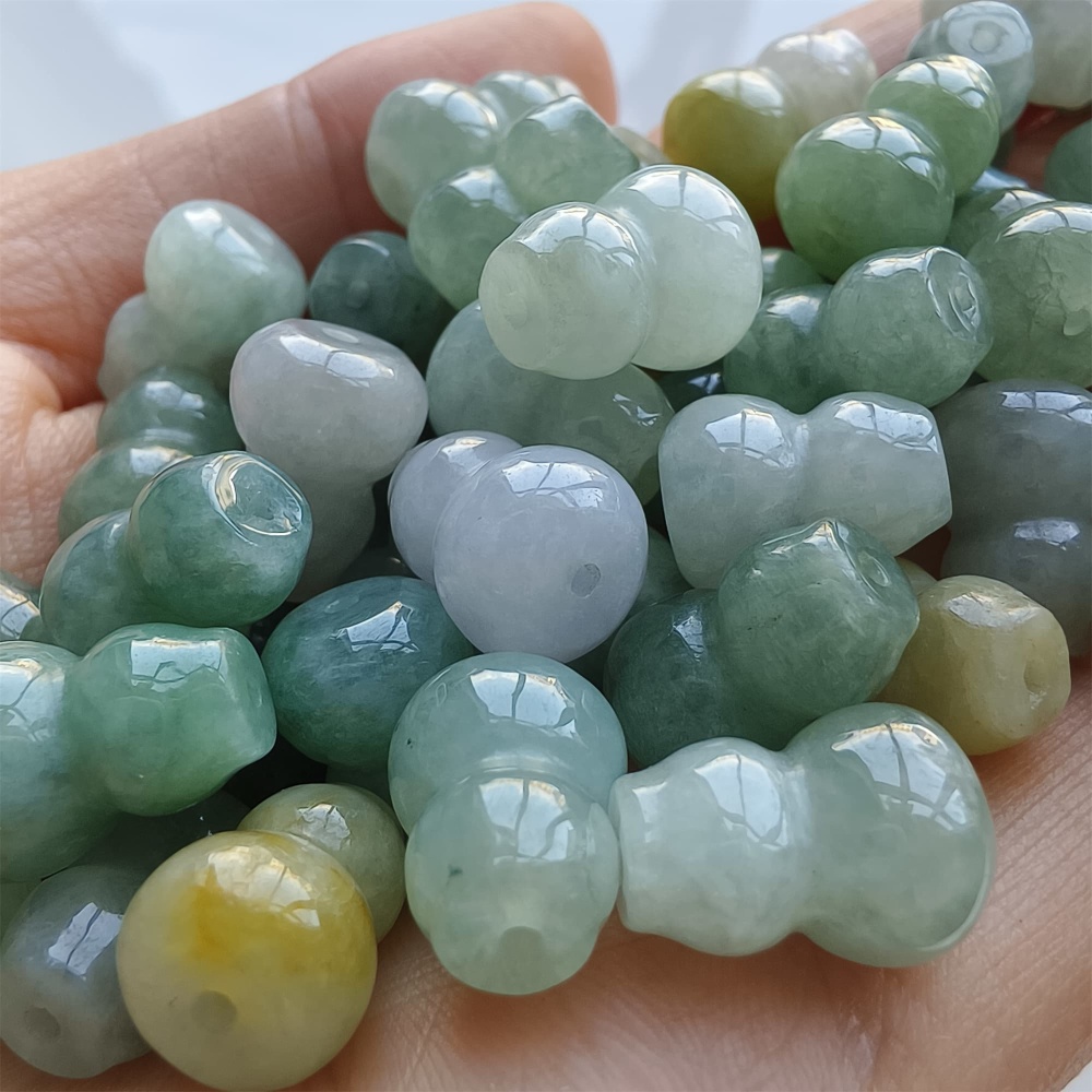DDP 5pcs 12.5mm Natural Certificated Multi Color Burmese Jadeite Gourd Beads
