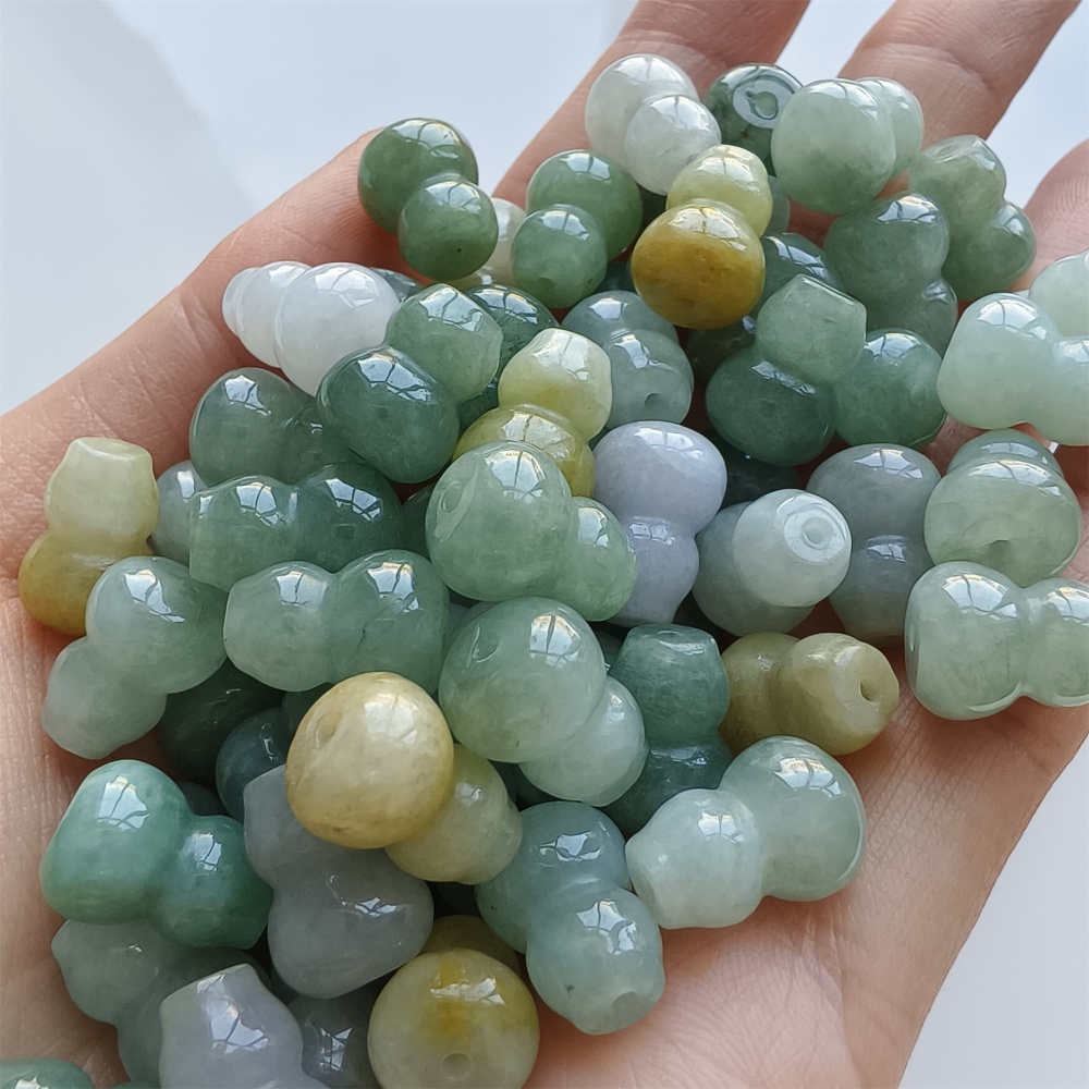 DDP 5pcs 12.5mm Natural Certificated Multi Color Burmese Jadeite Gourd Beads