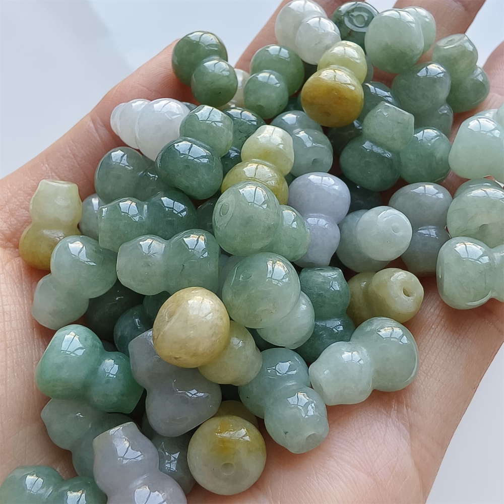 DDP 5pcs 12.5mm Natural Certificated Multi Color Burmese Jadeite Gourd Beads