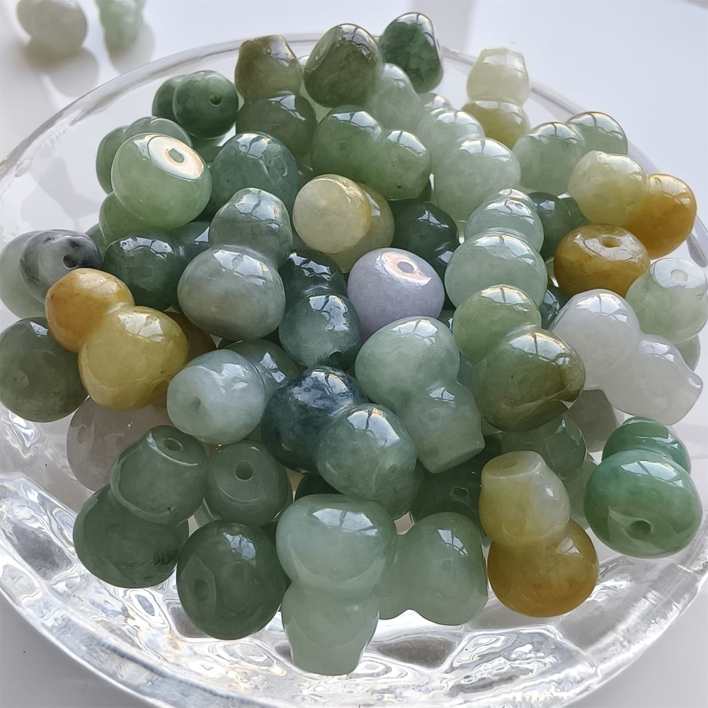 DDP 5pcs 12.5mm Natural Certificated Multi Color Burmese Jadeite Gourd Beads