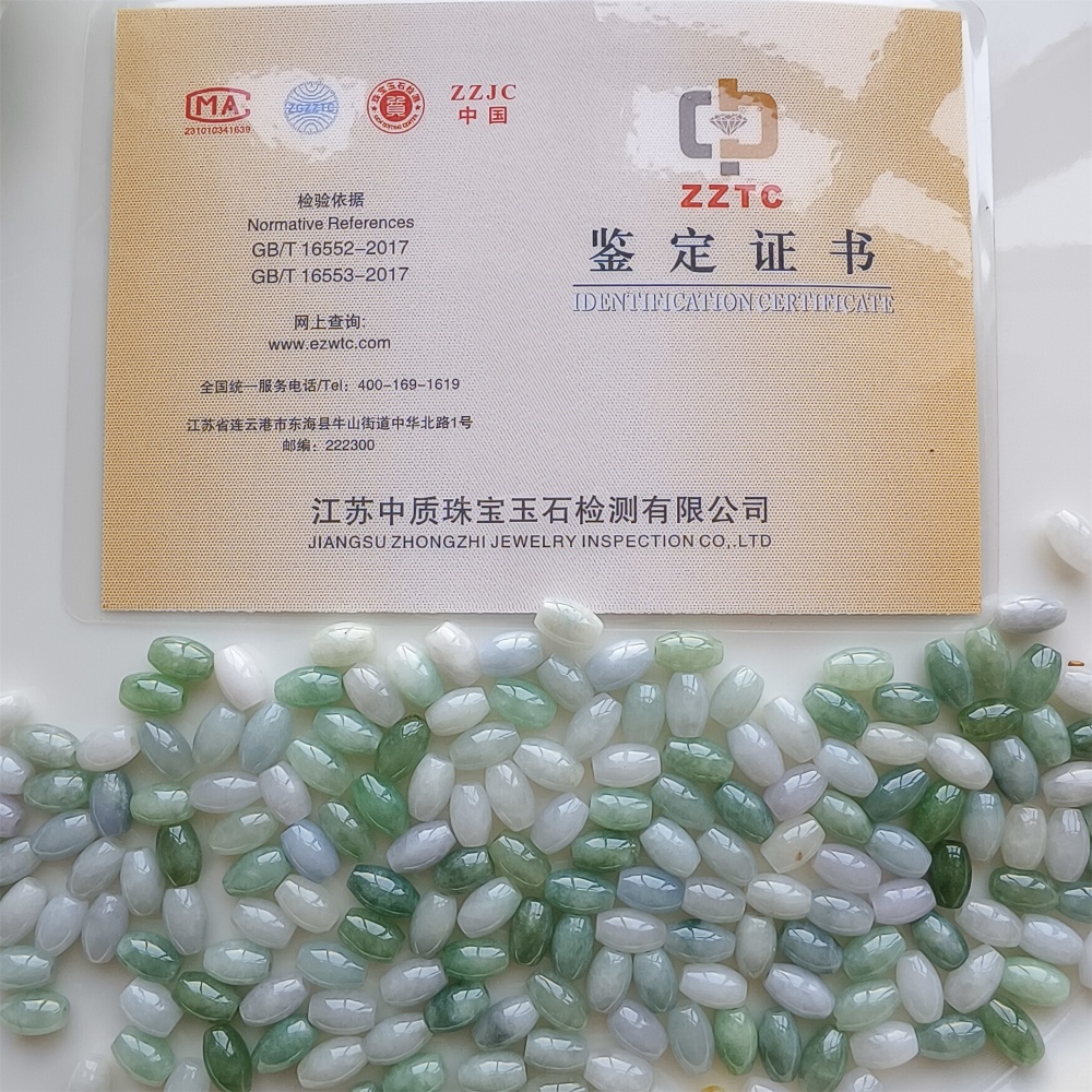 DDP 20pcs 6X9mm Natural Certificated Type A Green White Burmese Jadeite Smooth Oval Barrel Beads