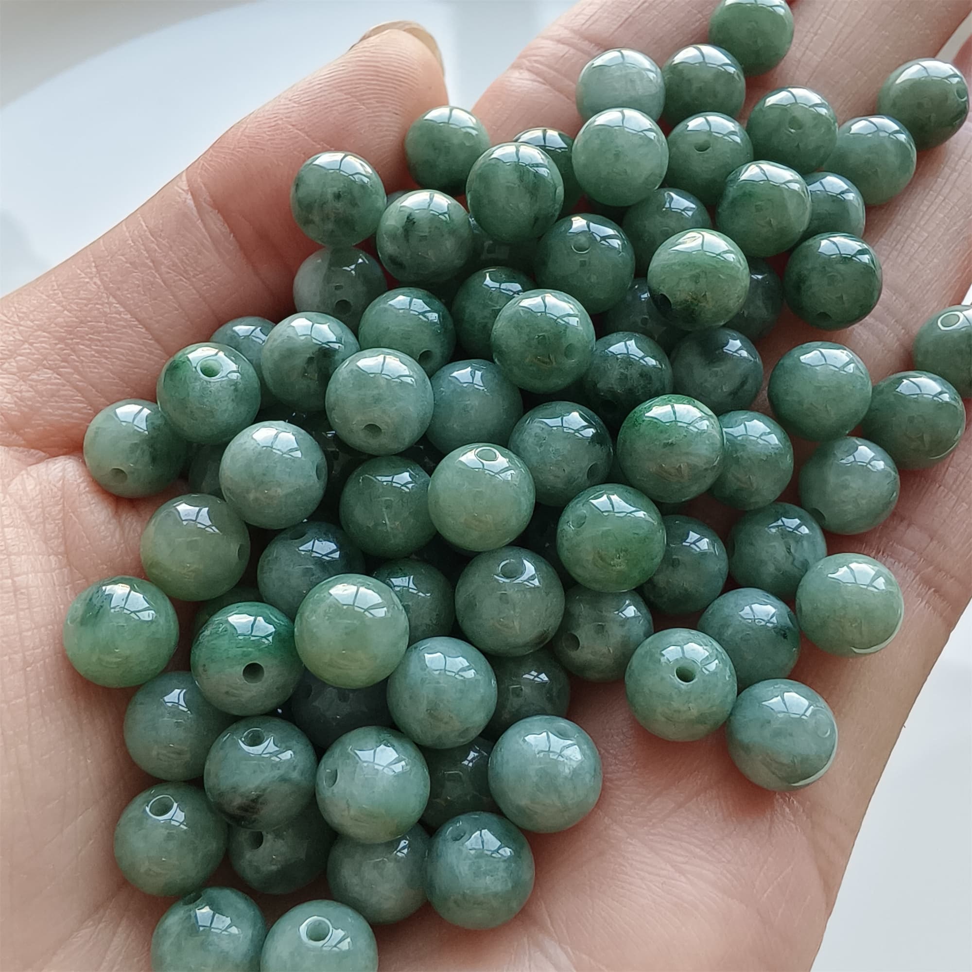 DDP 25pcs 7.5mm Natural Certificated Type A Green Burmese Jadeite Round Beads