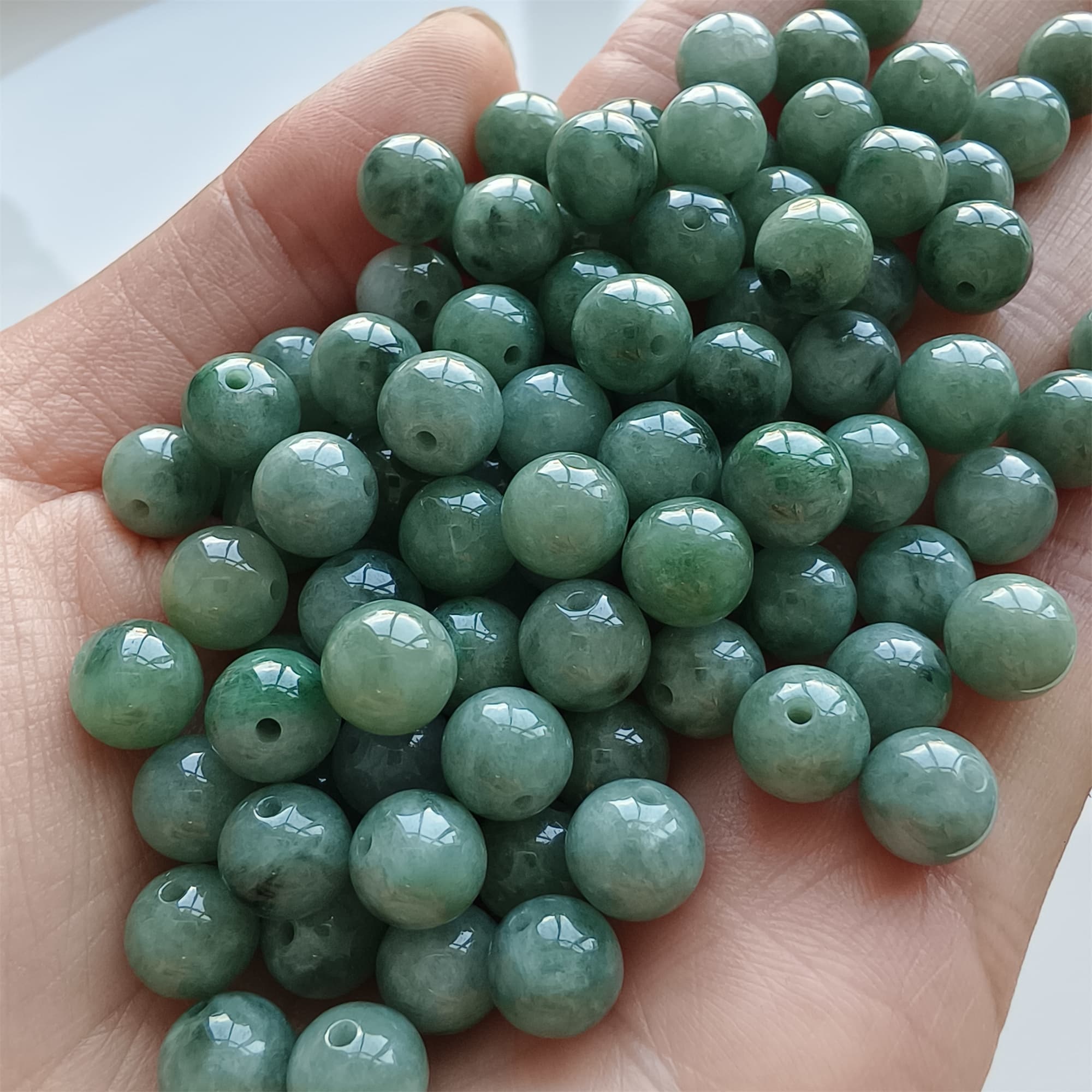 DDP 25pcs 7.5mm Natural Certificated Type A Green Burmese Jadeite Round Beads