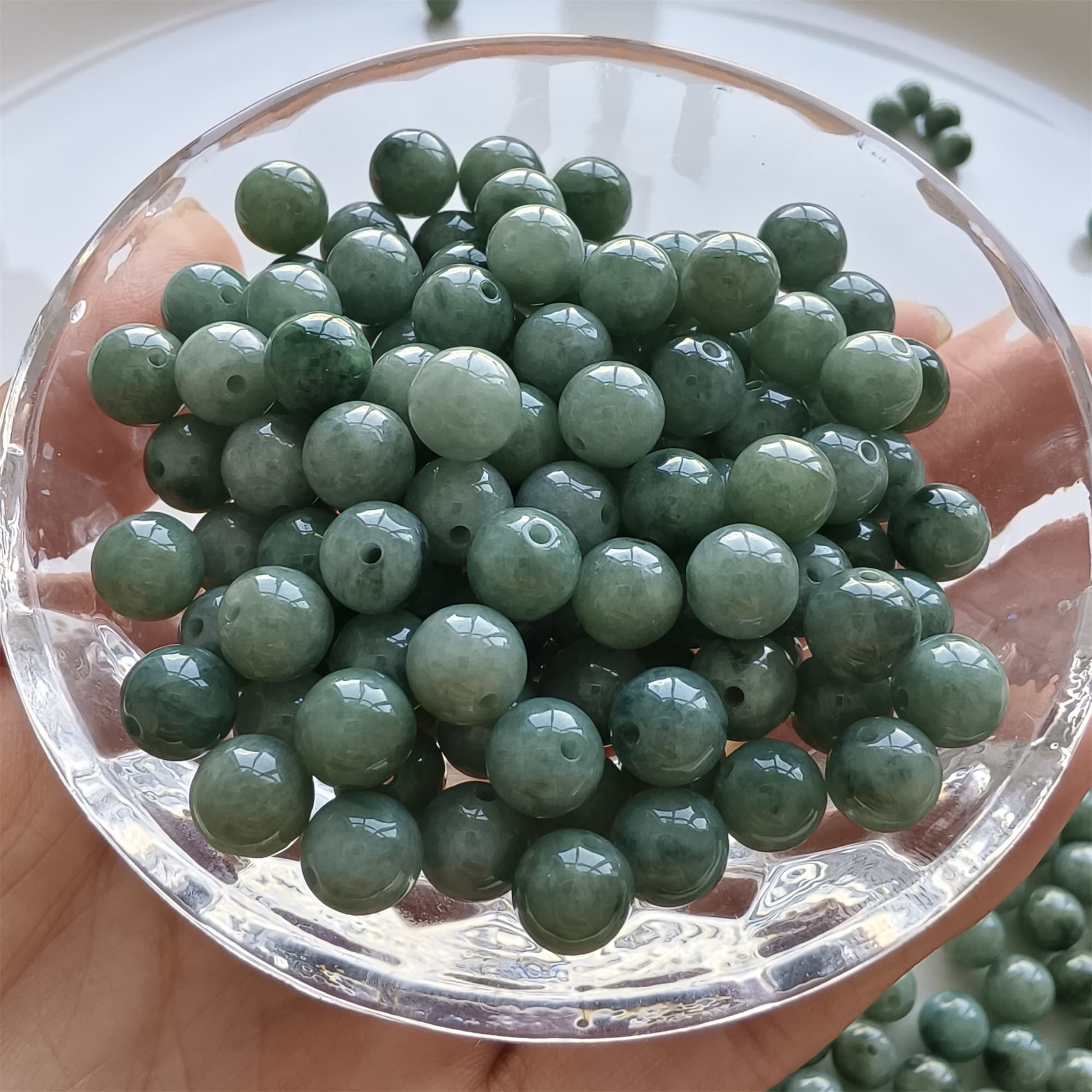 DDP 25pcs 7.5mm Natural Certificated Type A Green Burmese Jadeite Round Beads
