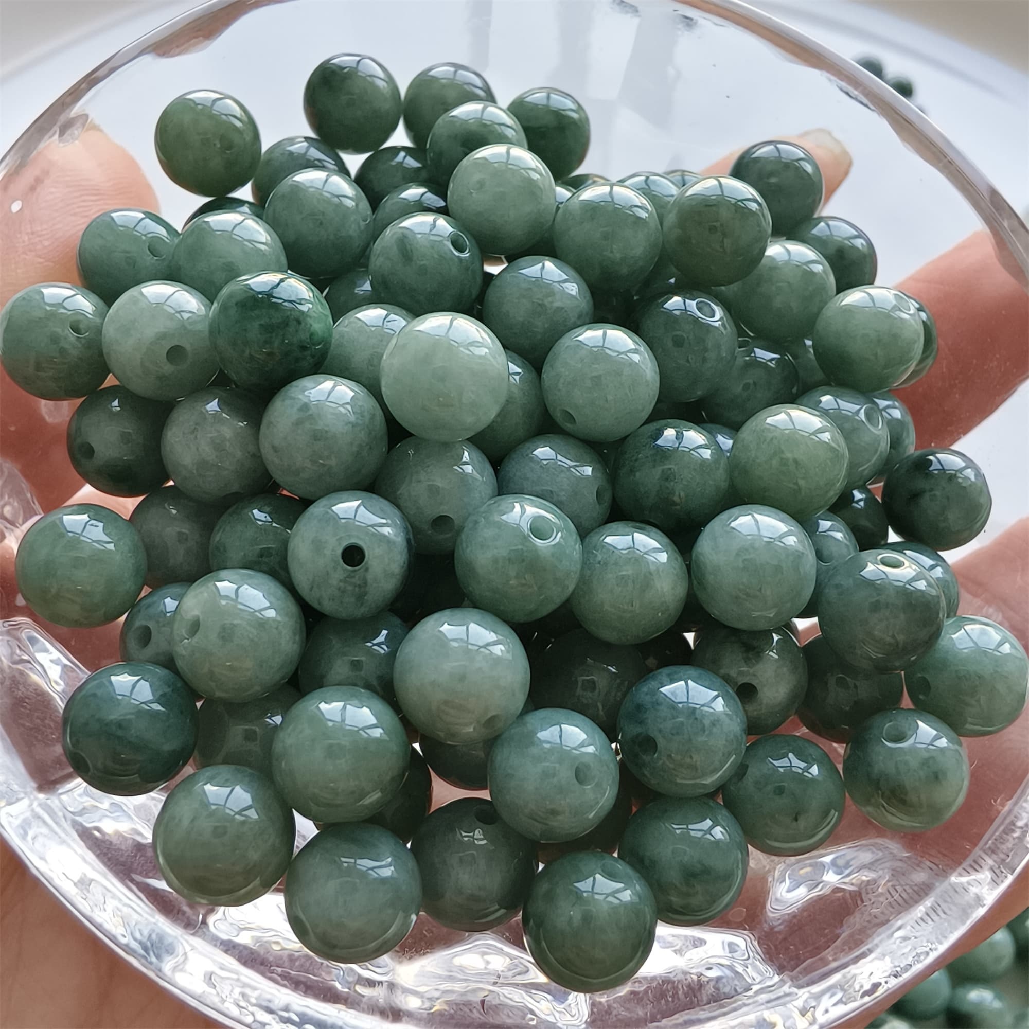 DDP 25pcs 7.5mm Natural Certificated Type A Green Burmese Jadeite Round Beads