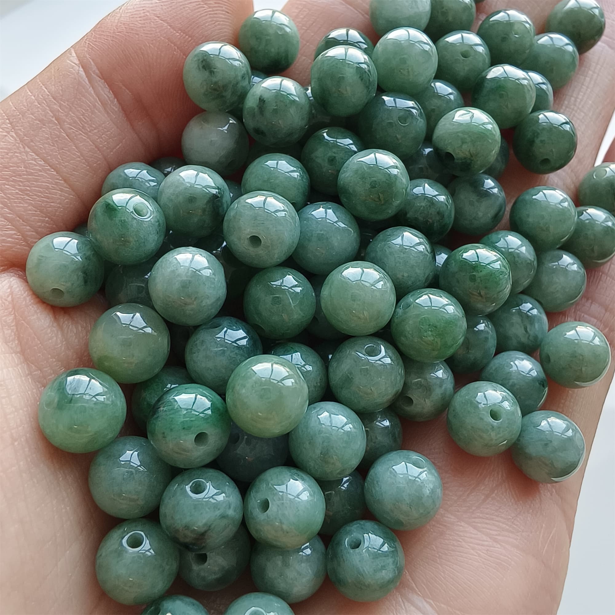DDP 25pcs 7.5mm Natural Certificated Type A Green Burmese Jadeite Round Beads