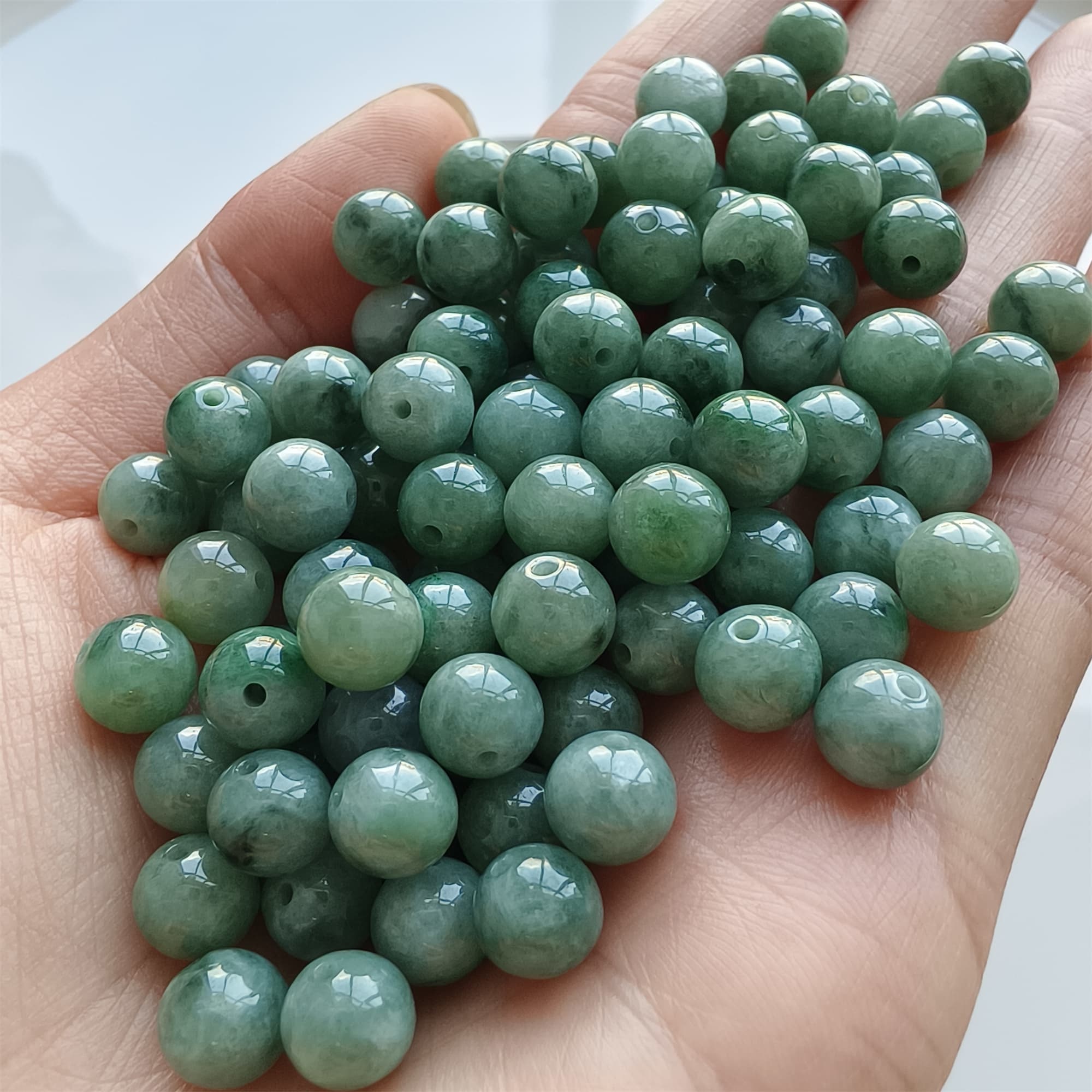 DDP 25pcs 7.5mm Natural Certificated Type A Green Burmese Jadeite Round Beads
