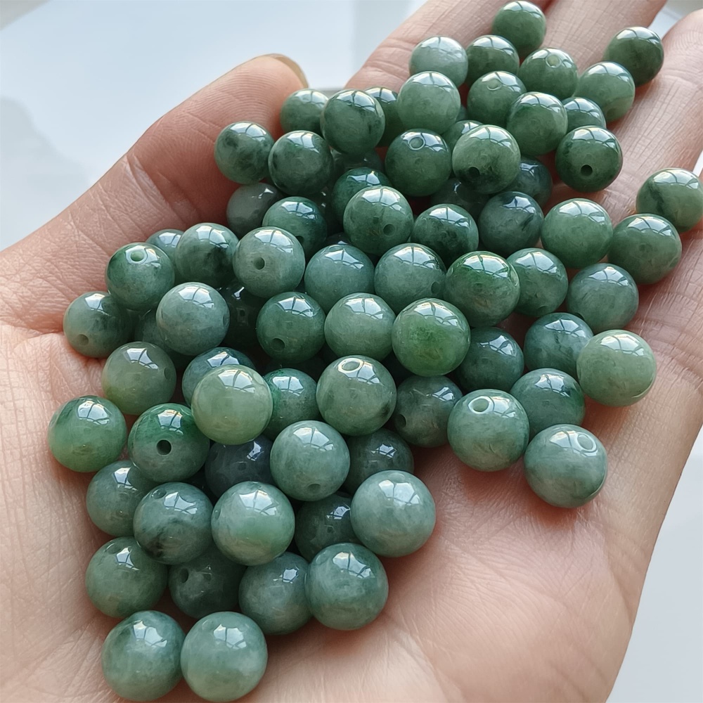 DDP 25pcs 7.5mm Natural Certificated Type A Green Burmese Jadeite Round Beads