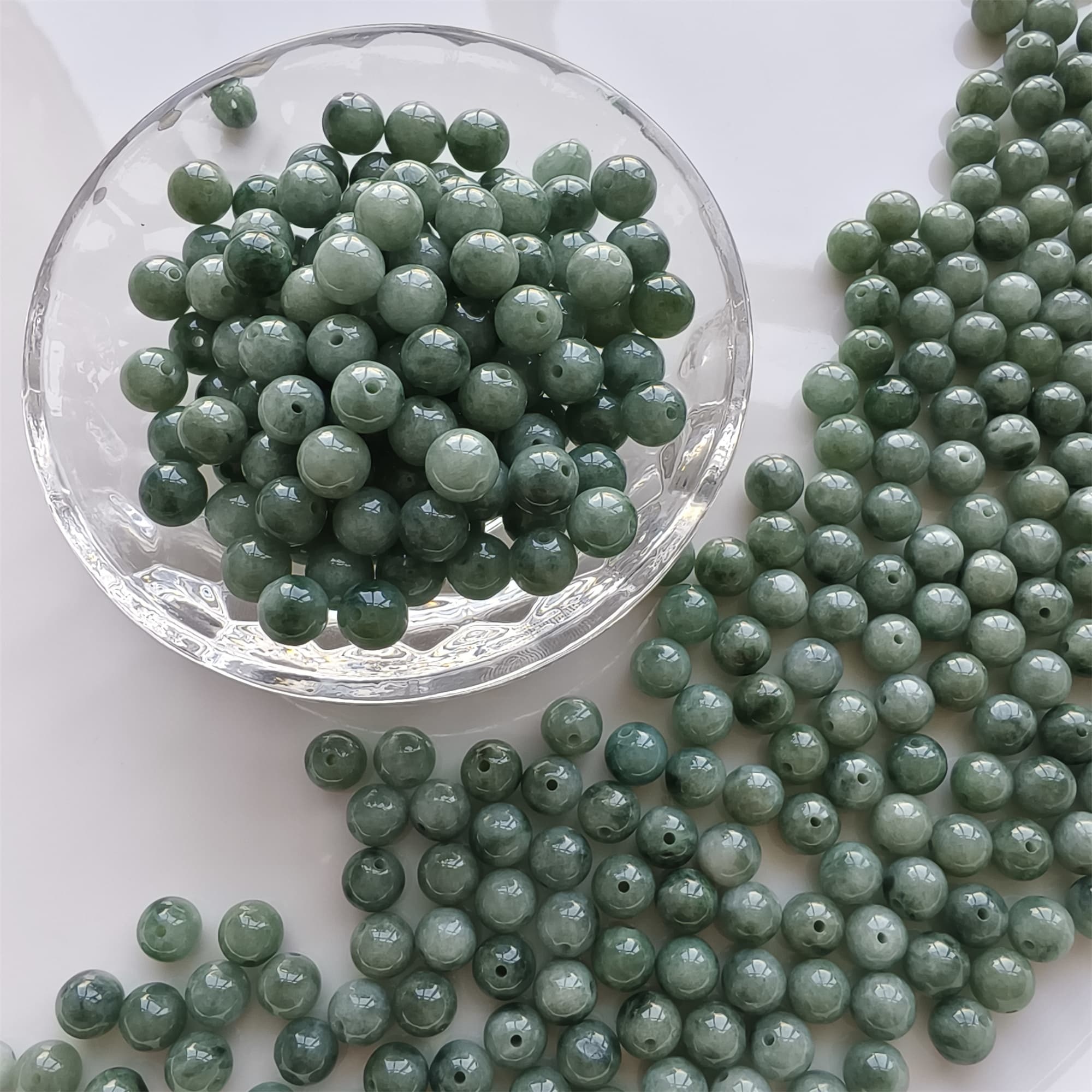 DDP 25pcs 7.5mm Natural Certificated Type A Green Burmese Jadeite Round Beads