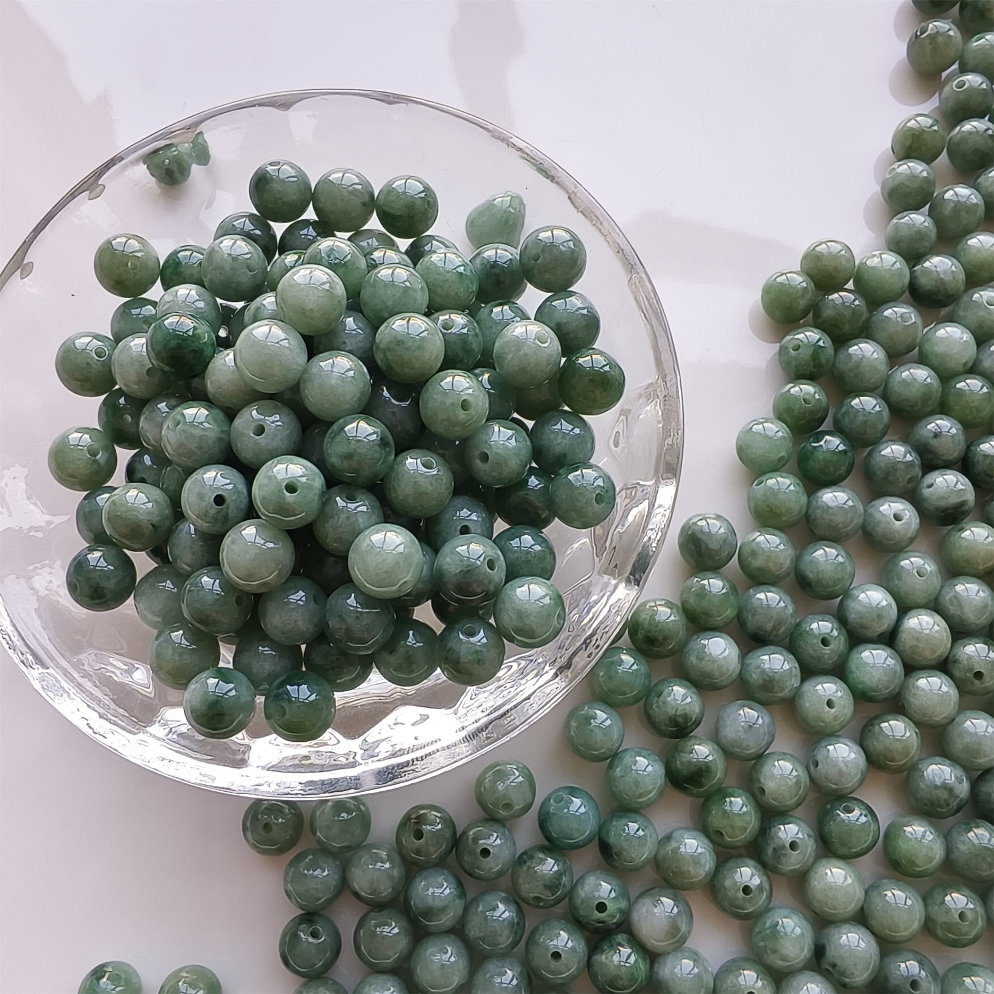 DDP 25pcs 7.5mm Natural Certificated Type A Green Burmese Jadeite Round Beads