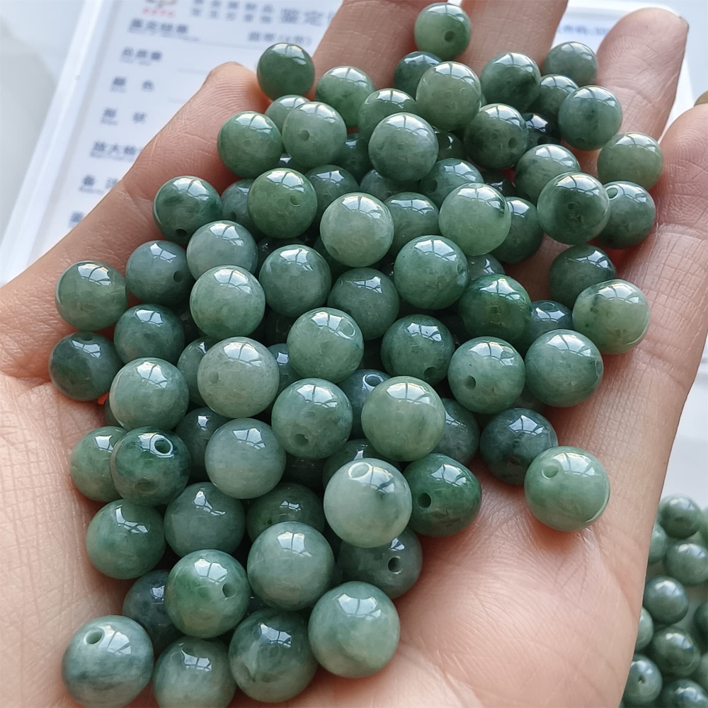 DDP 25pcs 7.5mm Natural Certificated Type A Green Burmese Jadeite Round Beads