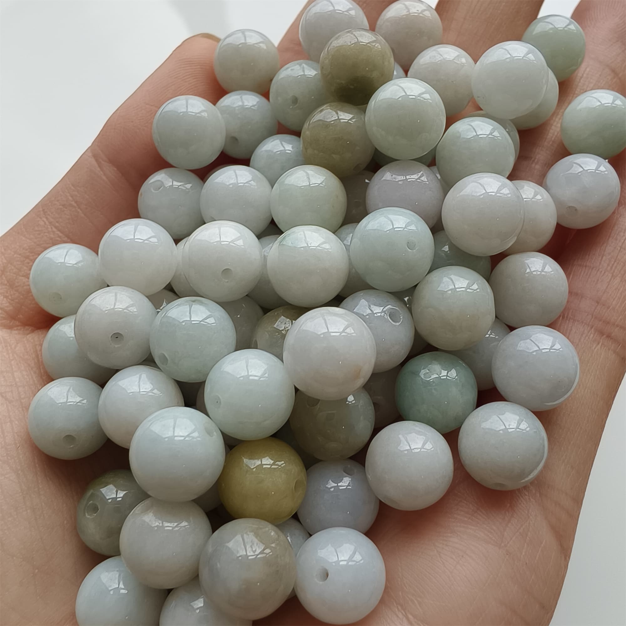 DDP 20pcs 9mm Natural Certificated Type A Green White Burmese Jadeite Round Beads