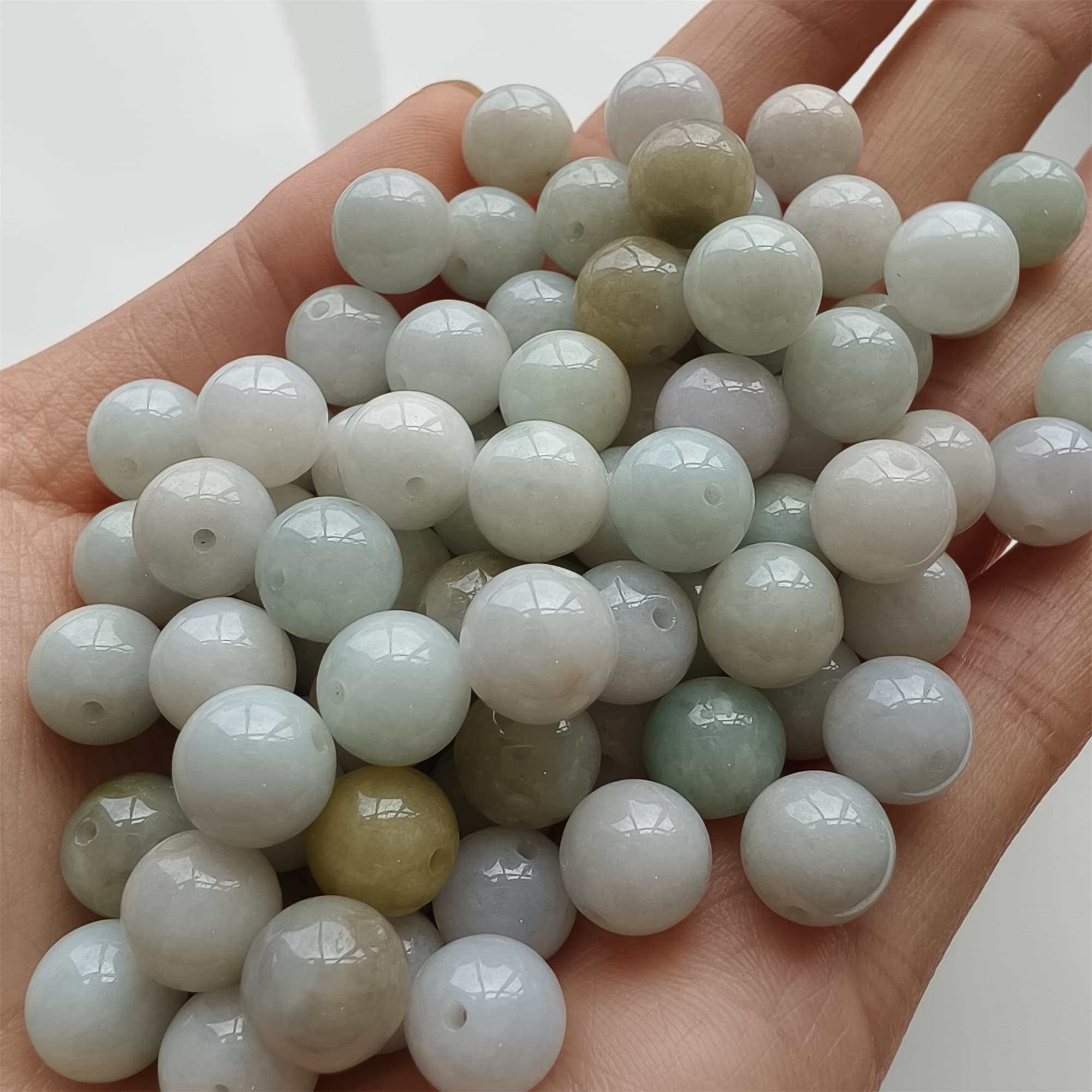 DDP 20pcs 9mm Natural Certificated Type A Green White Burmese Jadeite Round Beads