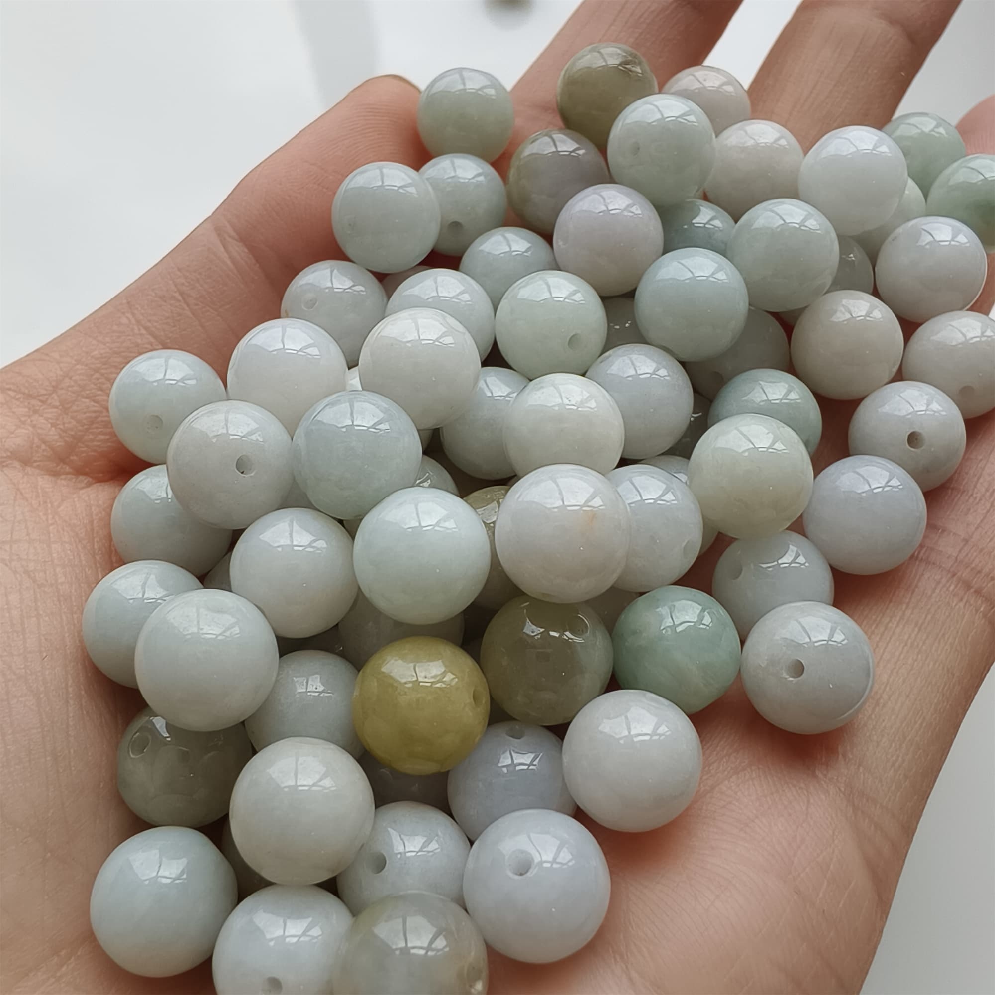 DDP 20pcs 9mm Natural Certificated Type A Green White Burmese Jadeite Round Beads