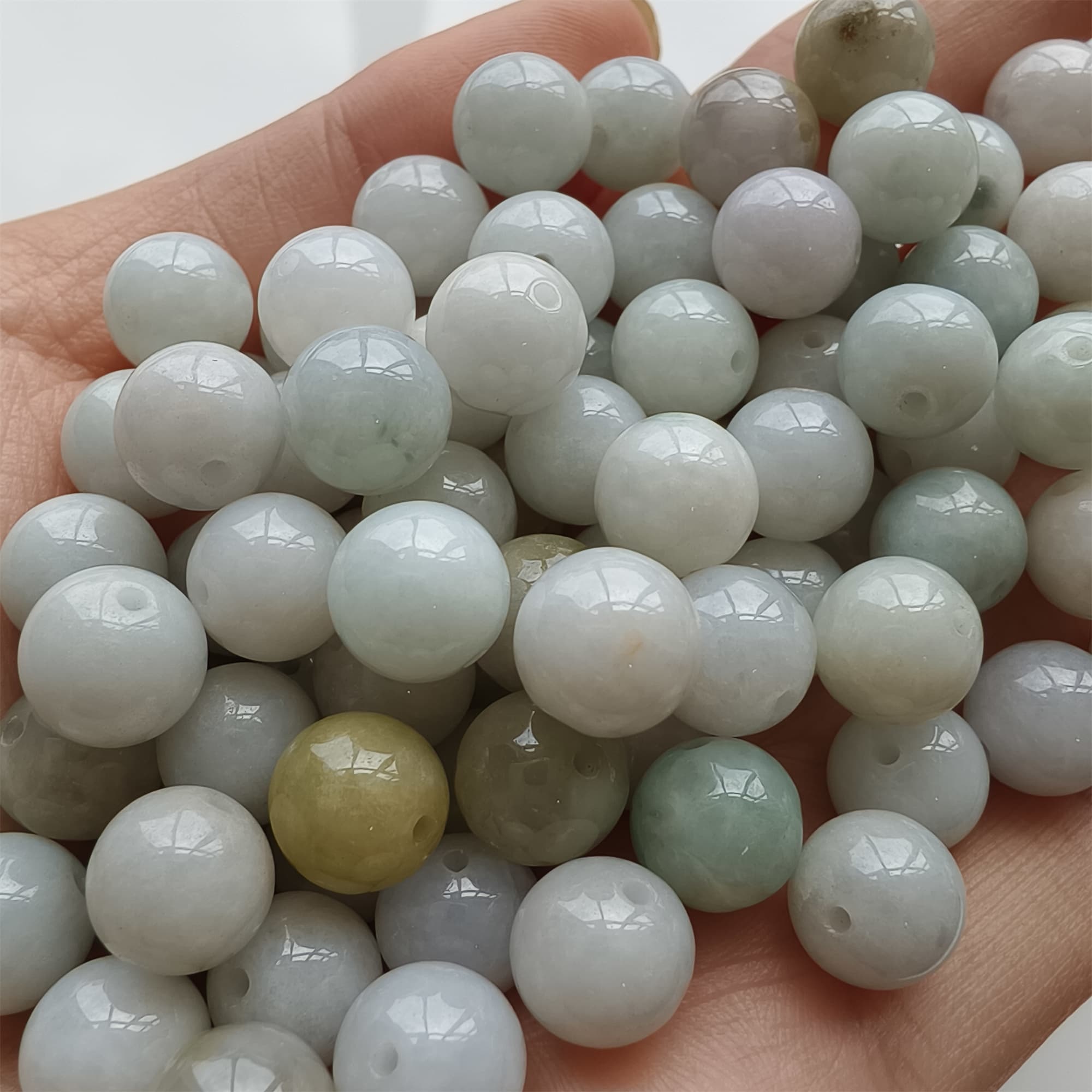 DDP 20pcs 9mm Natural Certificated Type A Green White Burmese Jadeite Round Beads