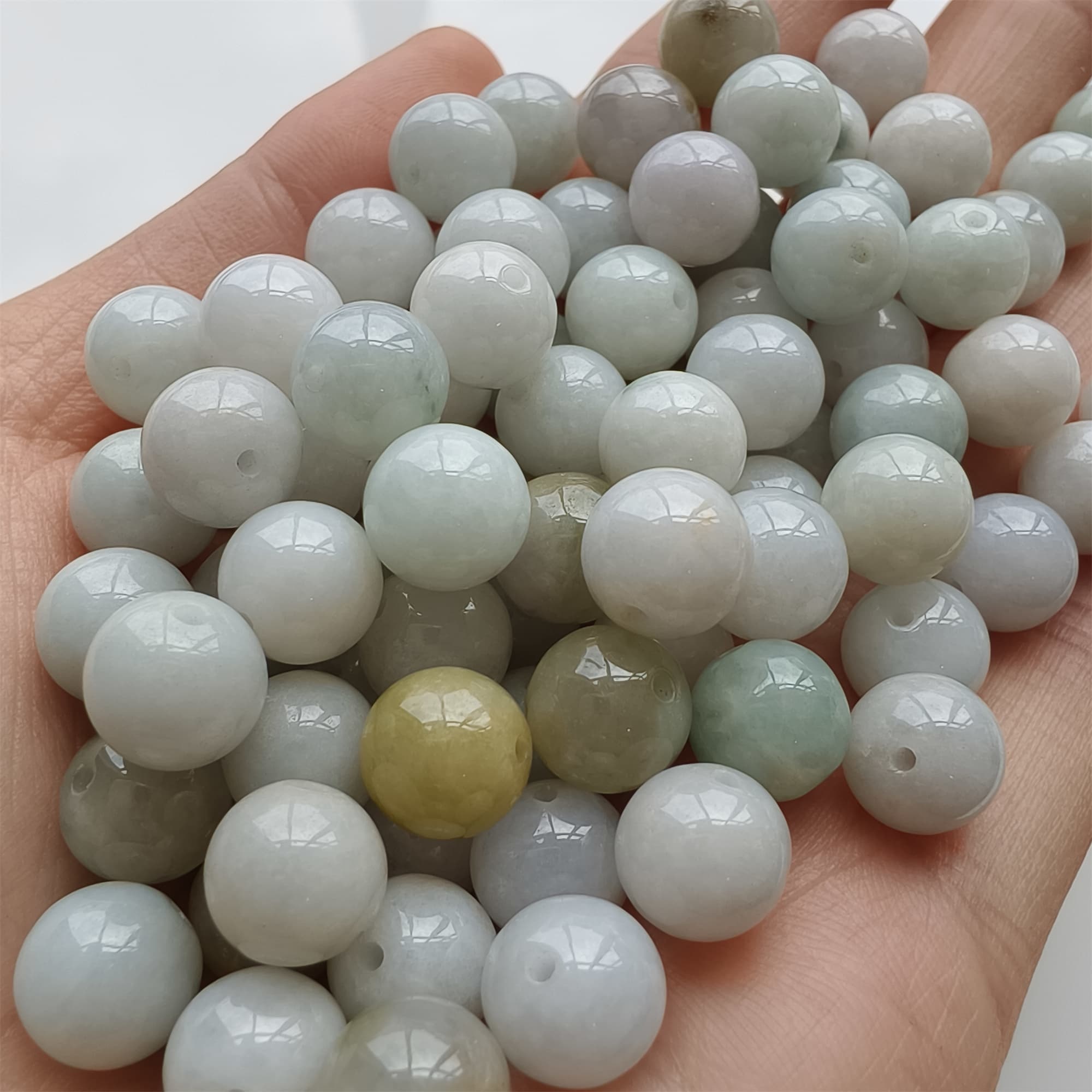 DDP 20pcs 9mm Natural Certificated Type A Green White Burmese Jadeite Round Beads