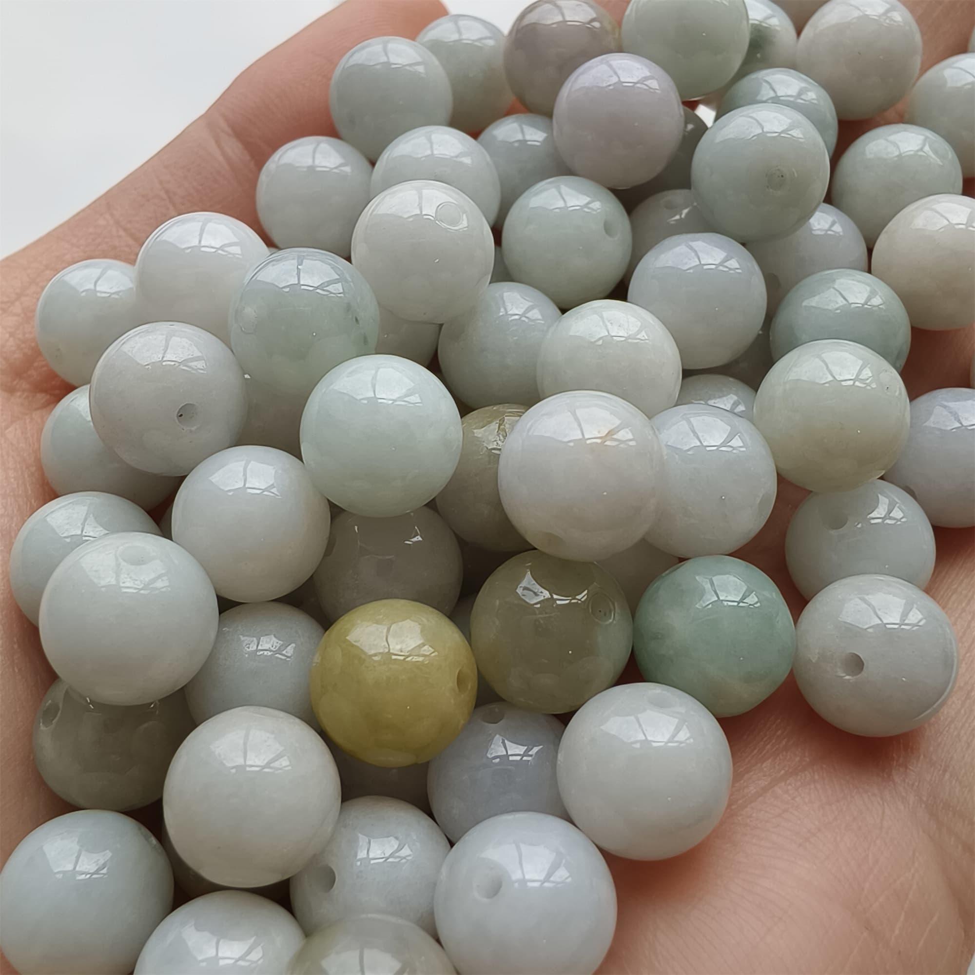 DDP 20pcs 9mm Natural Certificated Type A Green White Burmese Jadeite Round Beads