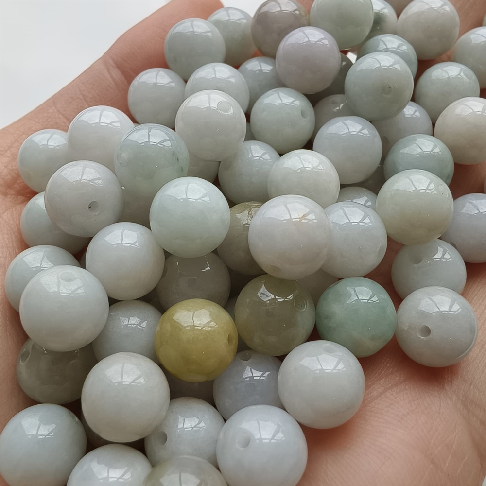 DDP 20pcs 9mm Natural Certificated Type A Green White Burmese Jadeite Round Beads