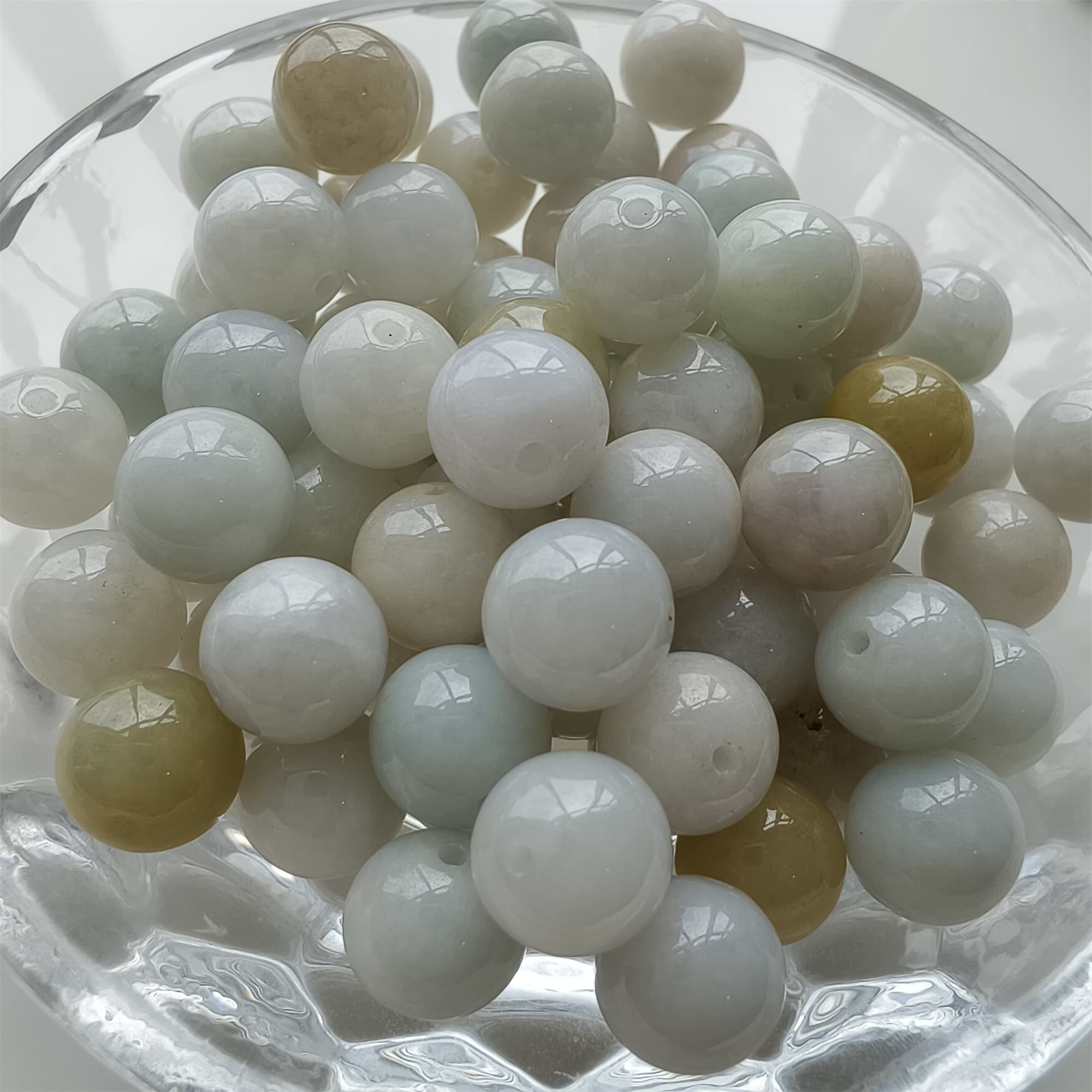 DDP 20pcs 9mm Natural Certificated Type A Green White Burmese Jadeite Round Beads