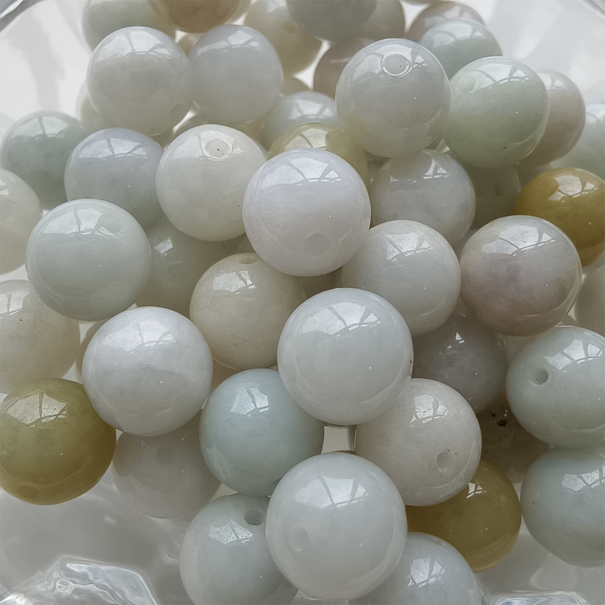 DDP 20pcs 9mm Natural Certificated Type A Green White Burmese Jadeite Round Beads