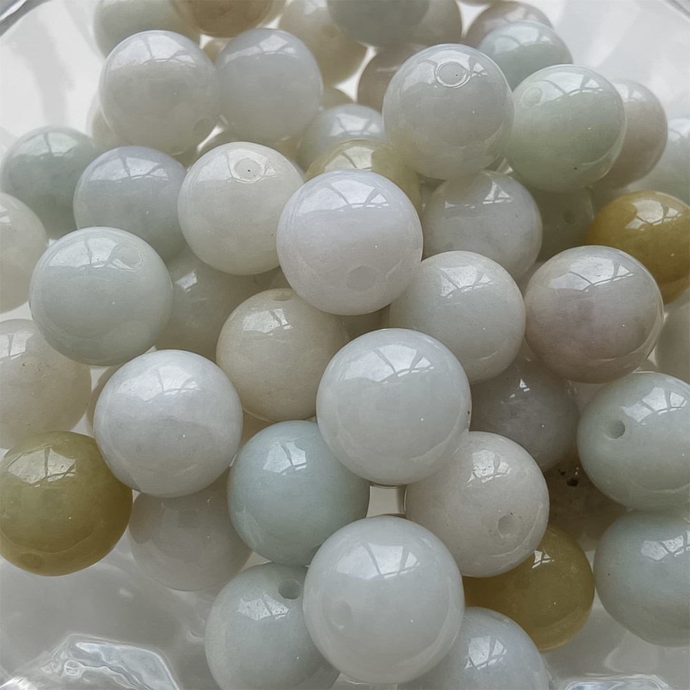 DDP 20pcs 9mm Natural Certificated Type A Green White Burmese Jadeite Round Beads