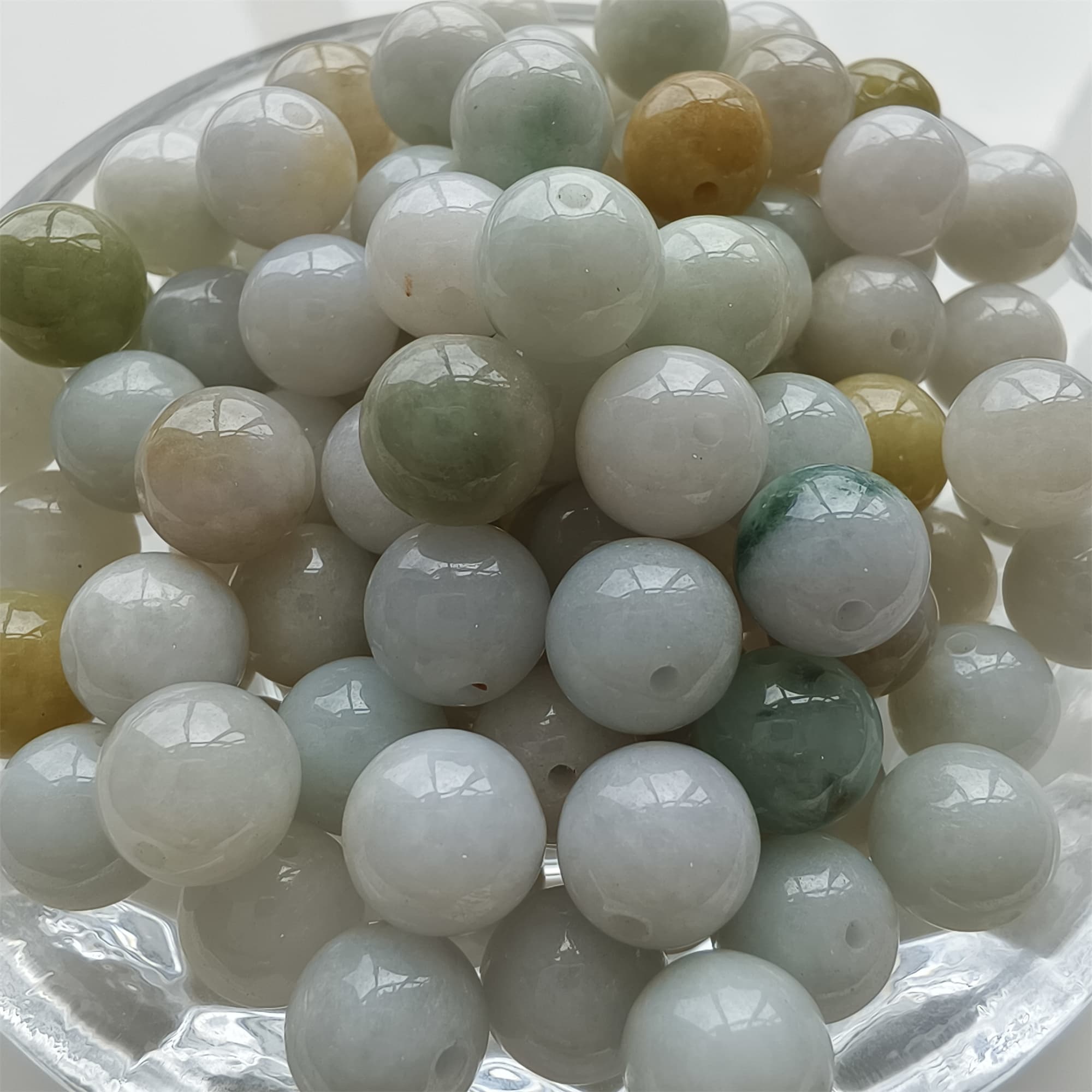 DDP 20pcs 9mm Natural Certificated Type A Green White Burmese Jadeite Round Beads