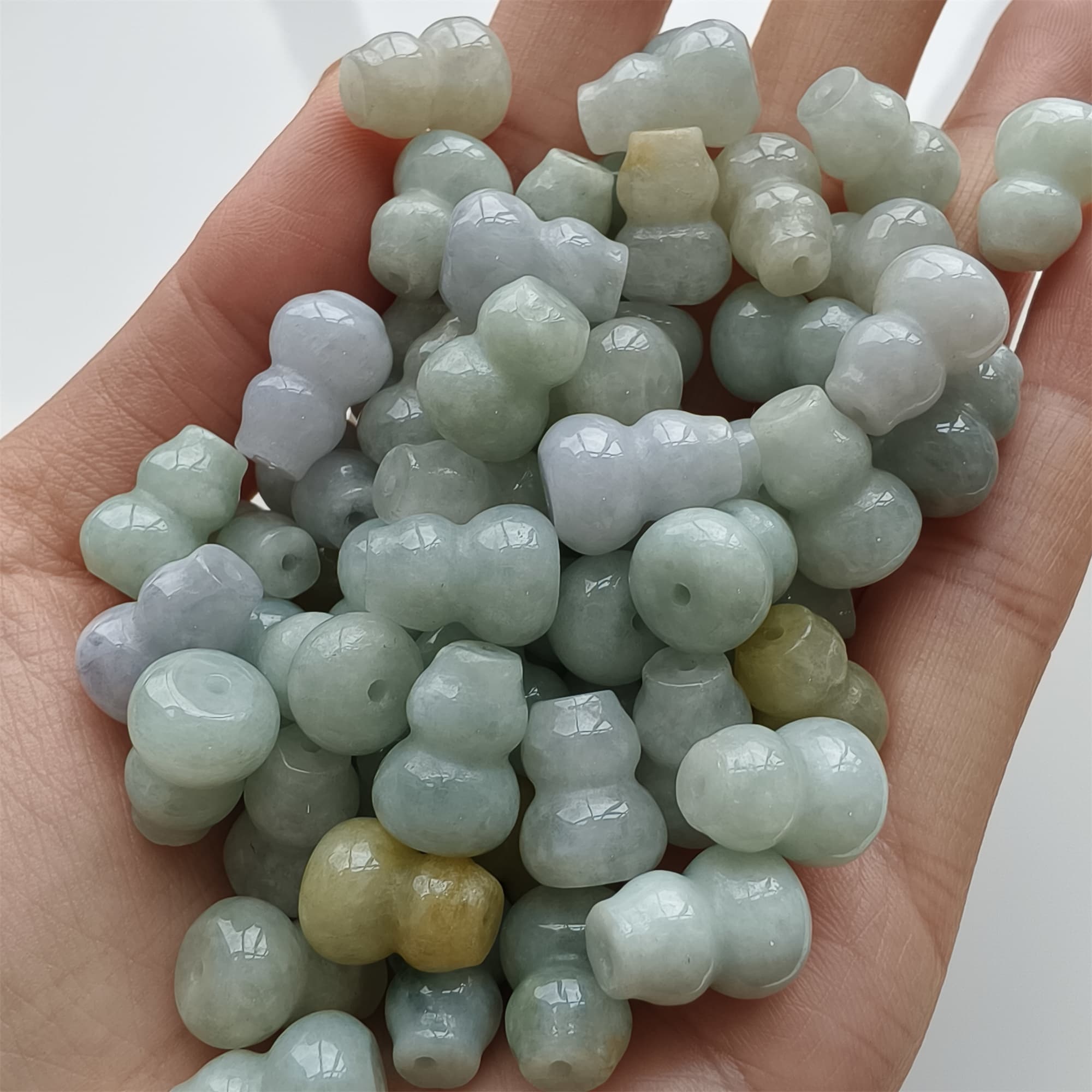 DDP 10pcs 12.5mm Natural Certificated Multi Color Burmese Jadeite Gourd Beads
