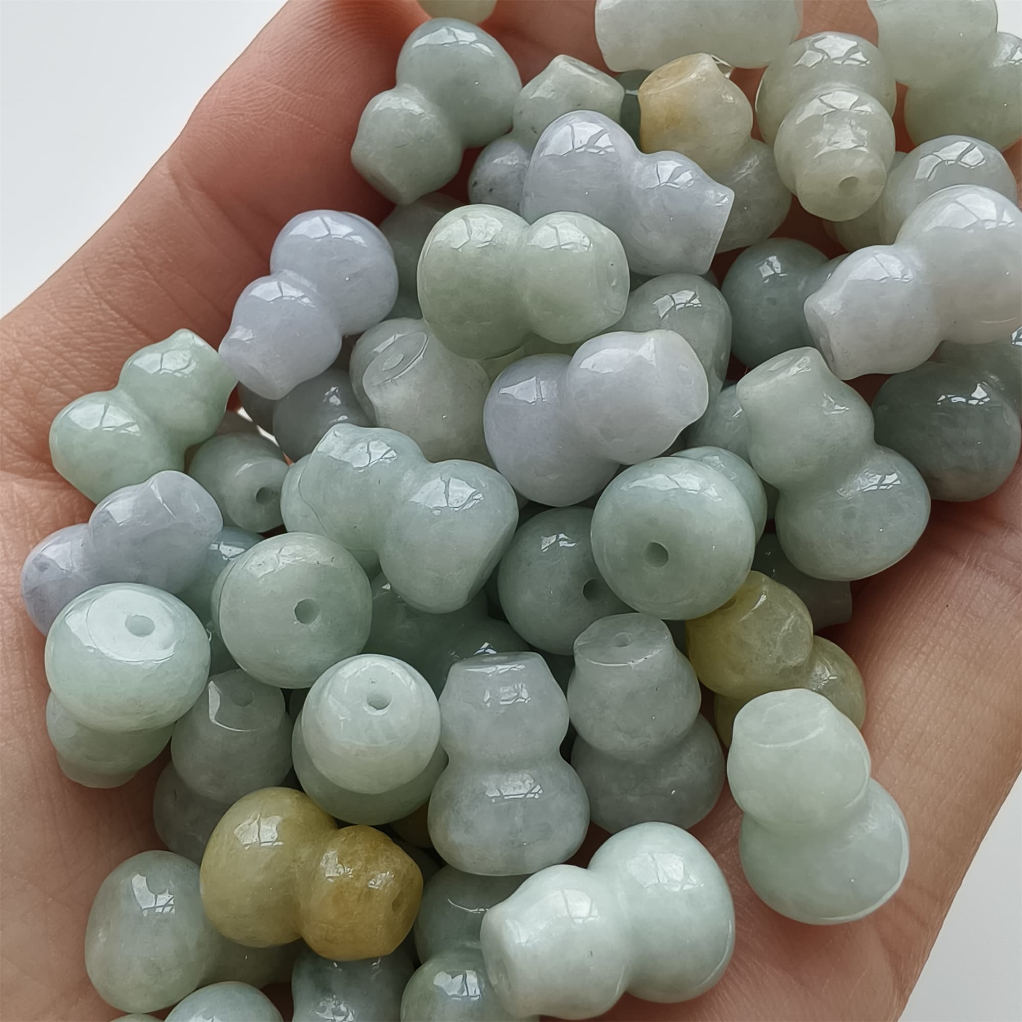 DDP 10pcs 12.5mm Natural Certificated Multi Color Burmese Jadeite Gourd Beads