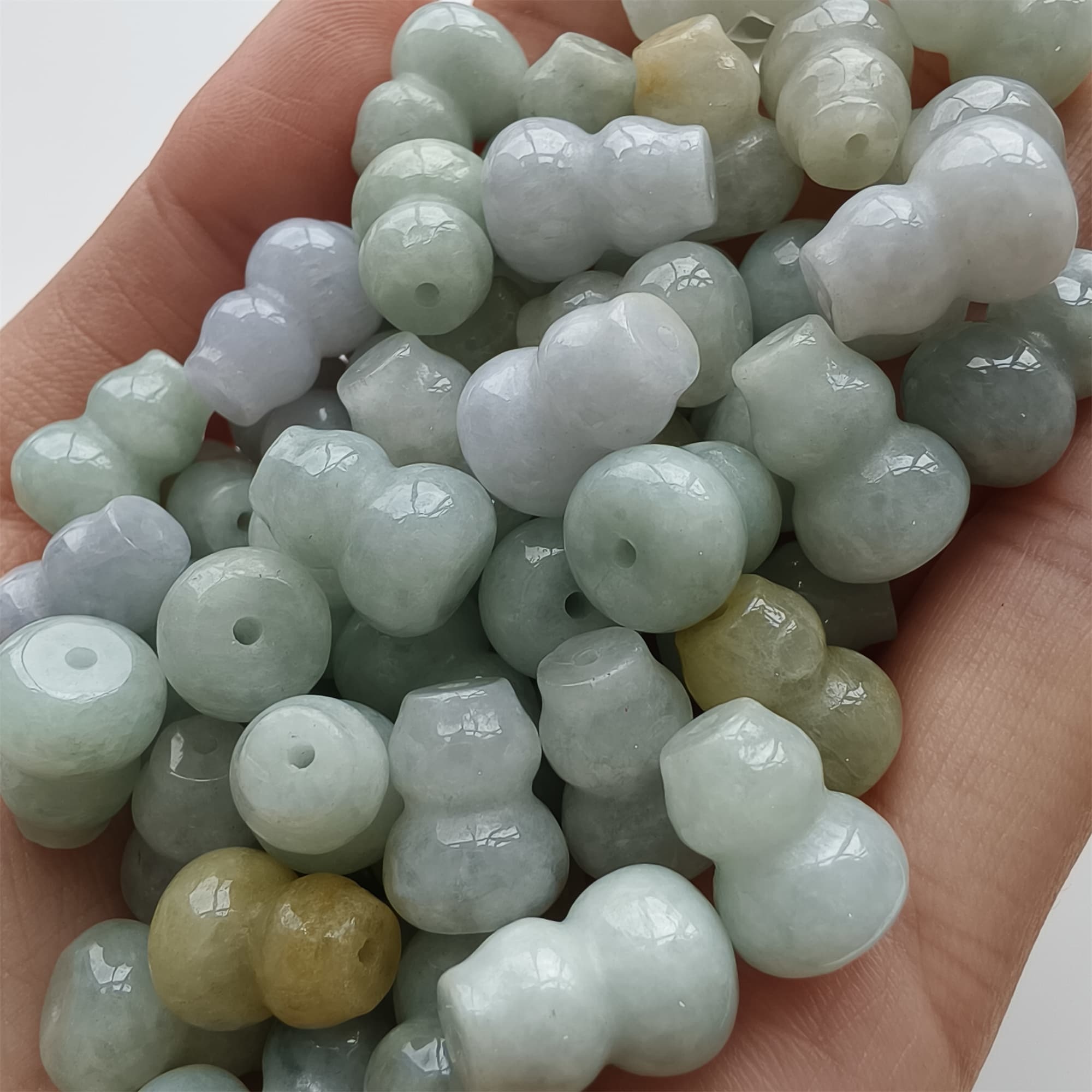 DDP 10pcs 12.5mm Natural Certificated Multi Color Burmese Jadeite Gourd Beads