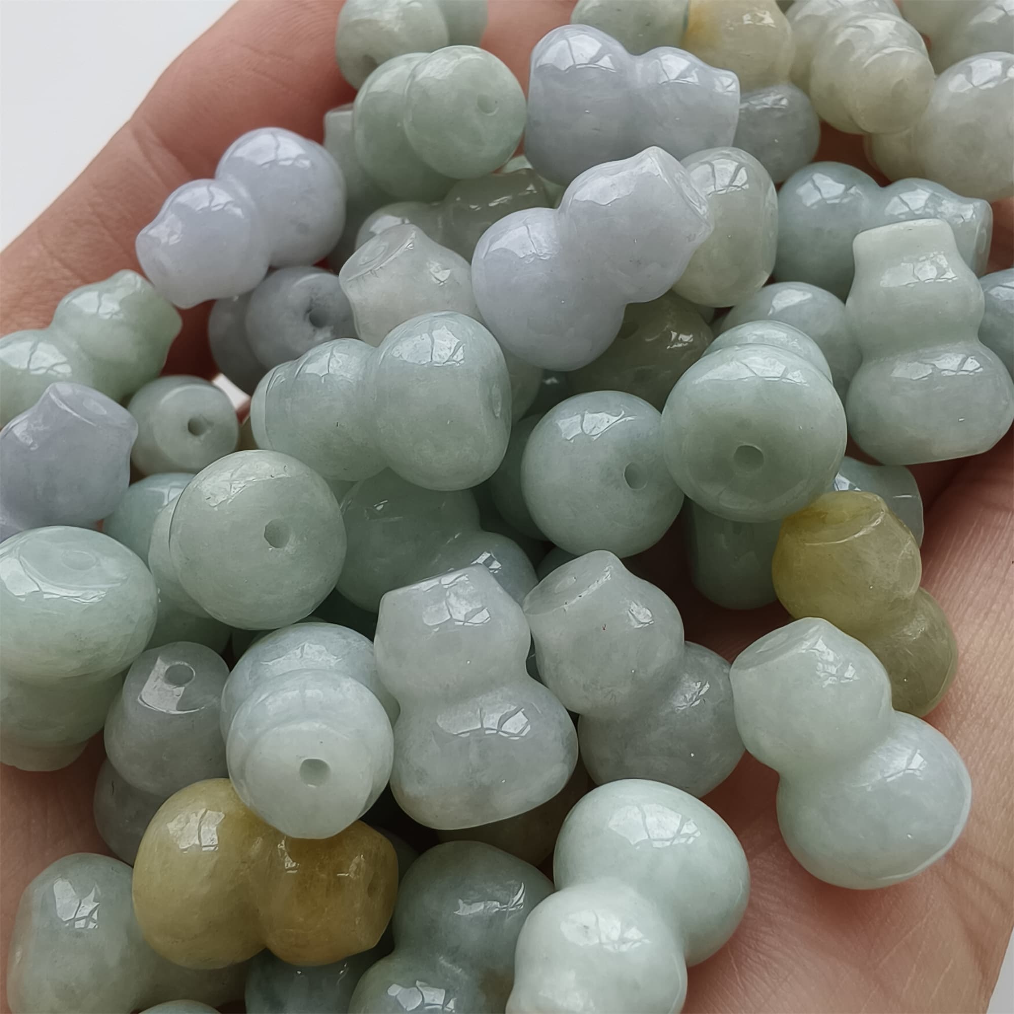 DDP 10pcs 12.5mm Natural Certificated Multi Color Burmese Jadeite Gourd Beads