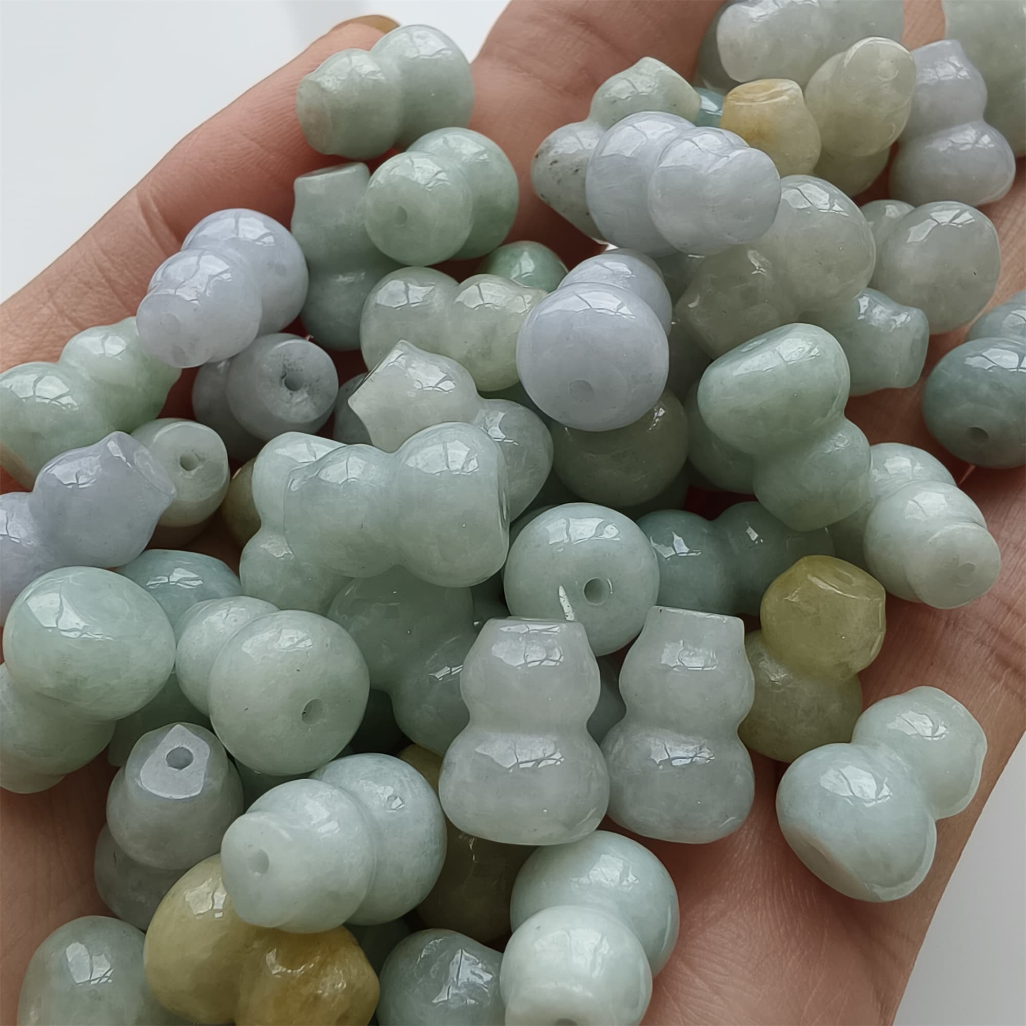 DDP 10pcs 12.5mm Natural Certificated Multi Color Burmese Jadeite Gourd Beads