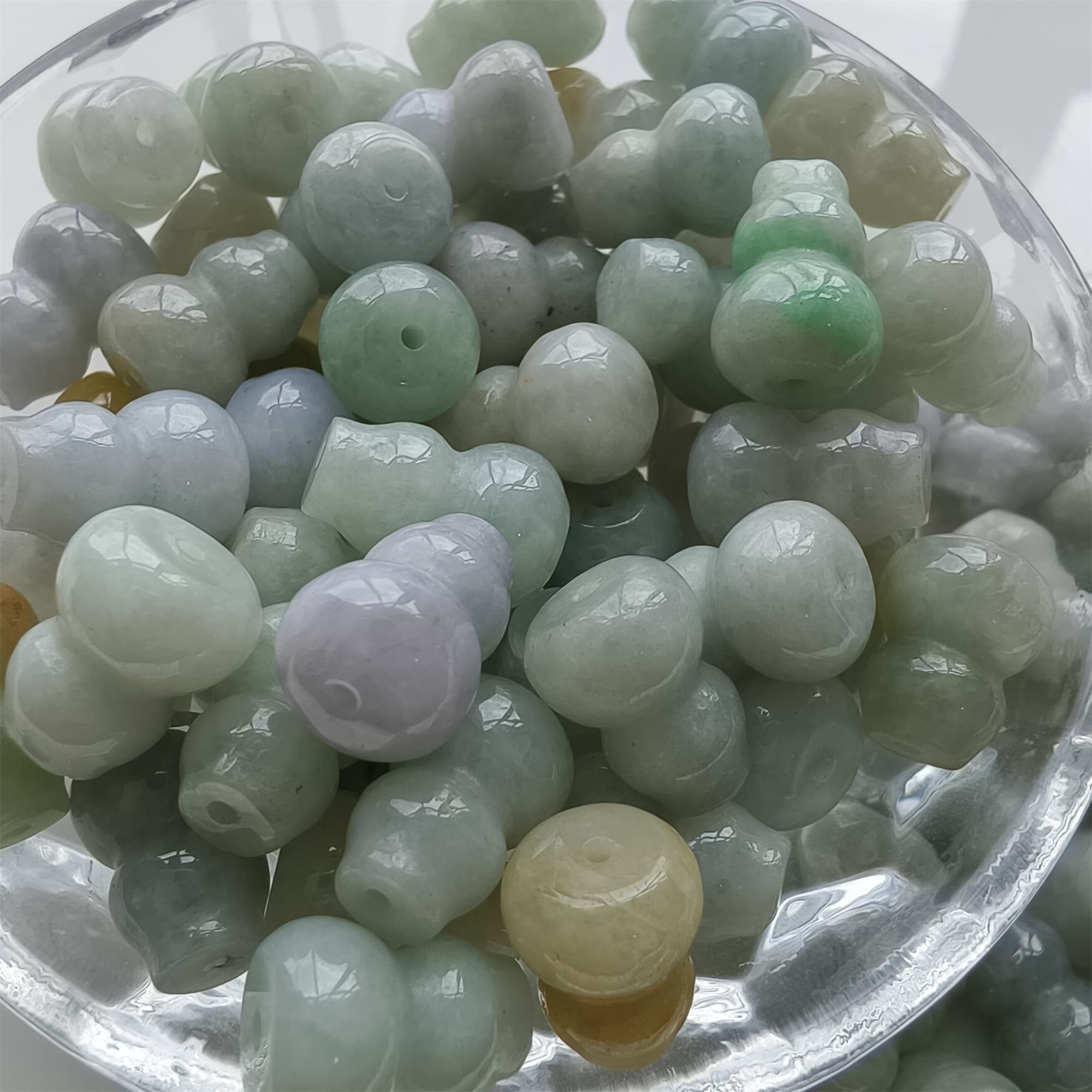 DDP 10pcs 12.5mm Natural Certificated Multi Color Burmese Jadeite Gourd Beads