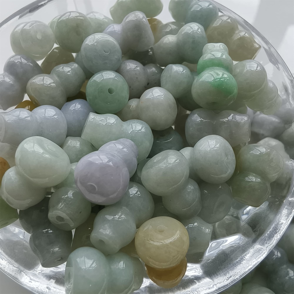 DDP 10pcs 12.5mm Natural Certificated Multi Color Burmese Jadeite Gourd Beads