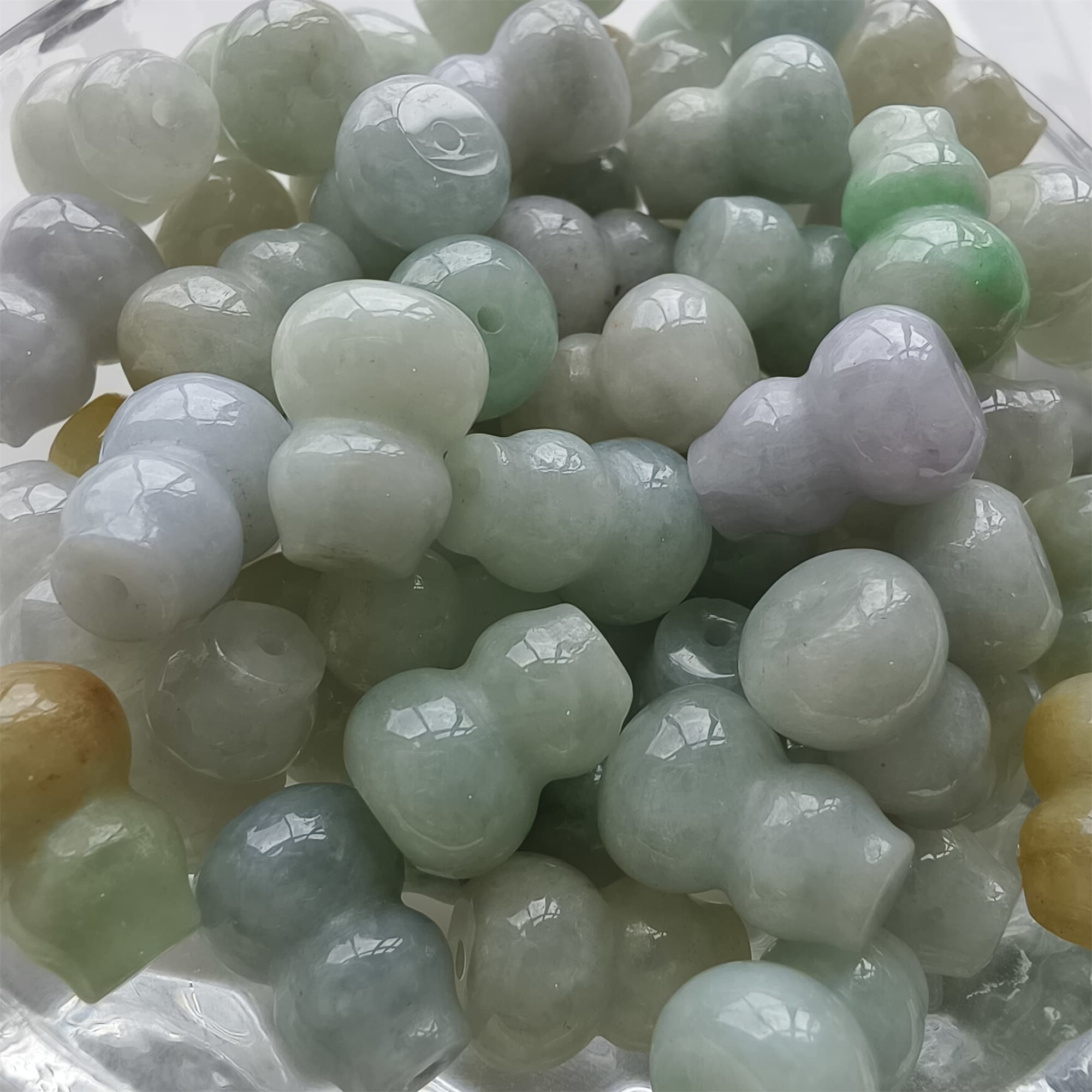 DDP 10pcs 12.5mm Natural Certificated Multi Color Burmese Jadeite Gourd Beads