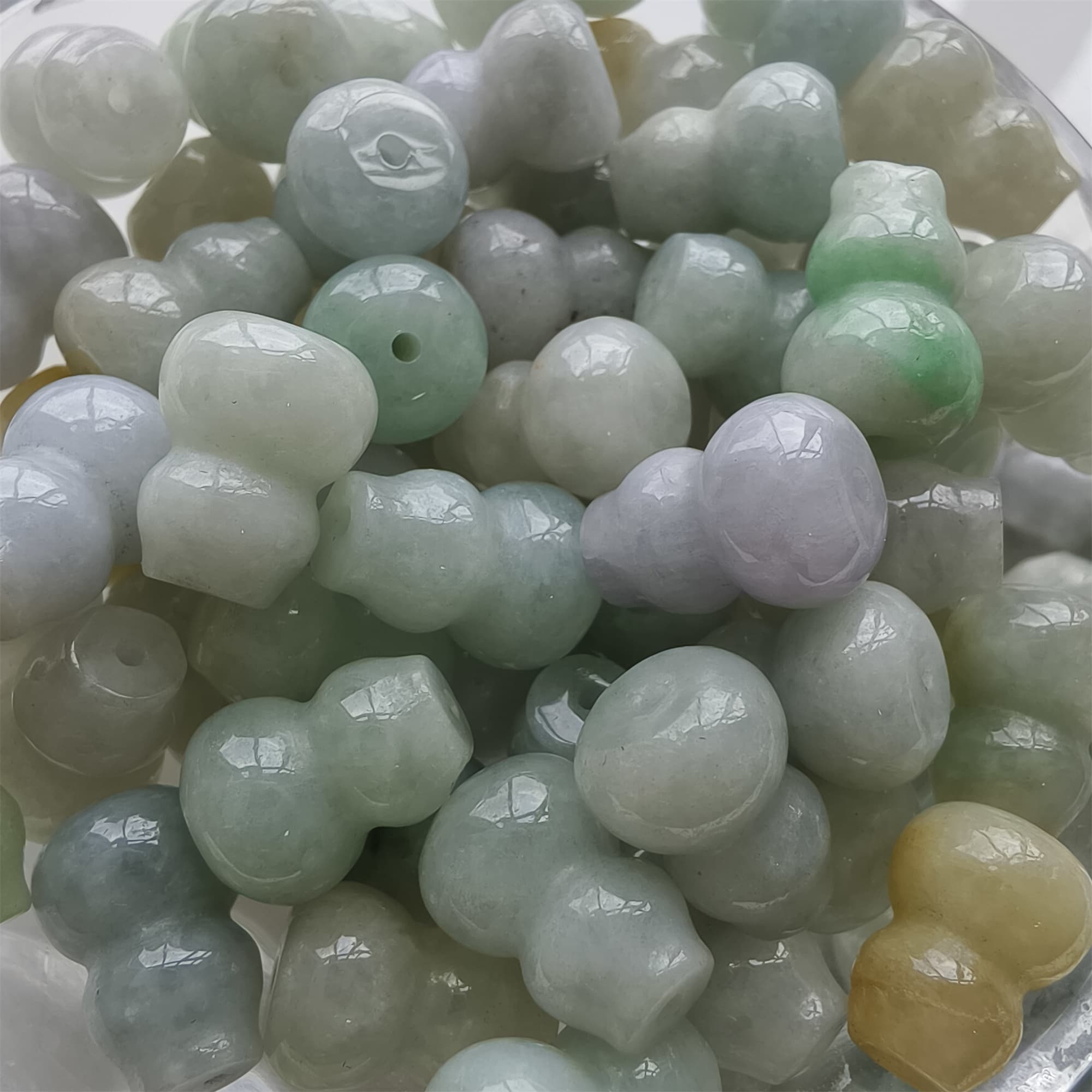DDP 10pcs 12.5mm Natural Certificated Multi Color Burmese Jadeite Gourd Beads