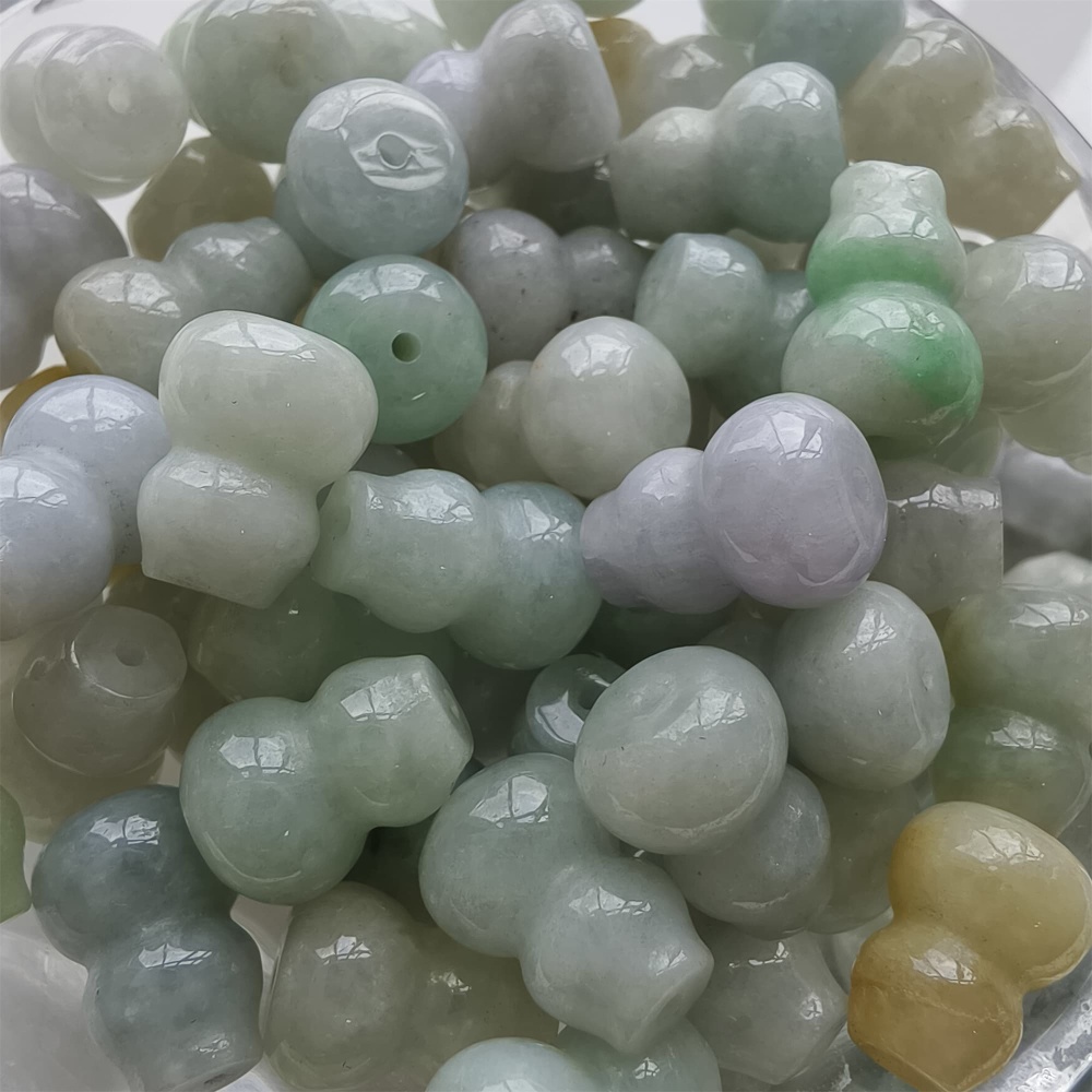 DDP 10pcs 12.5mm Natural Certificated Multi Color Burmese Jadeite Gourd Beads