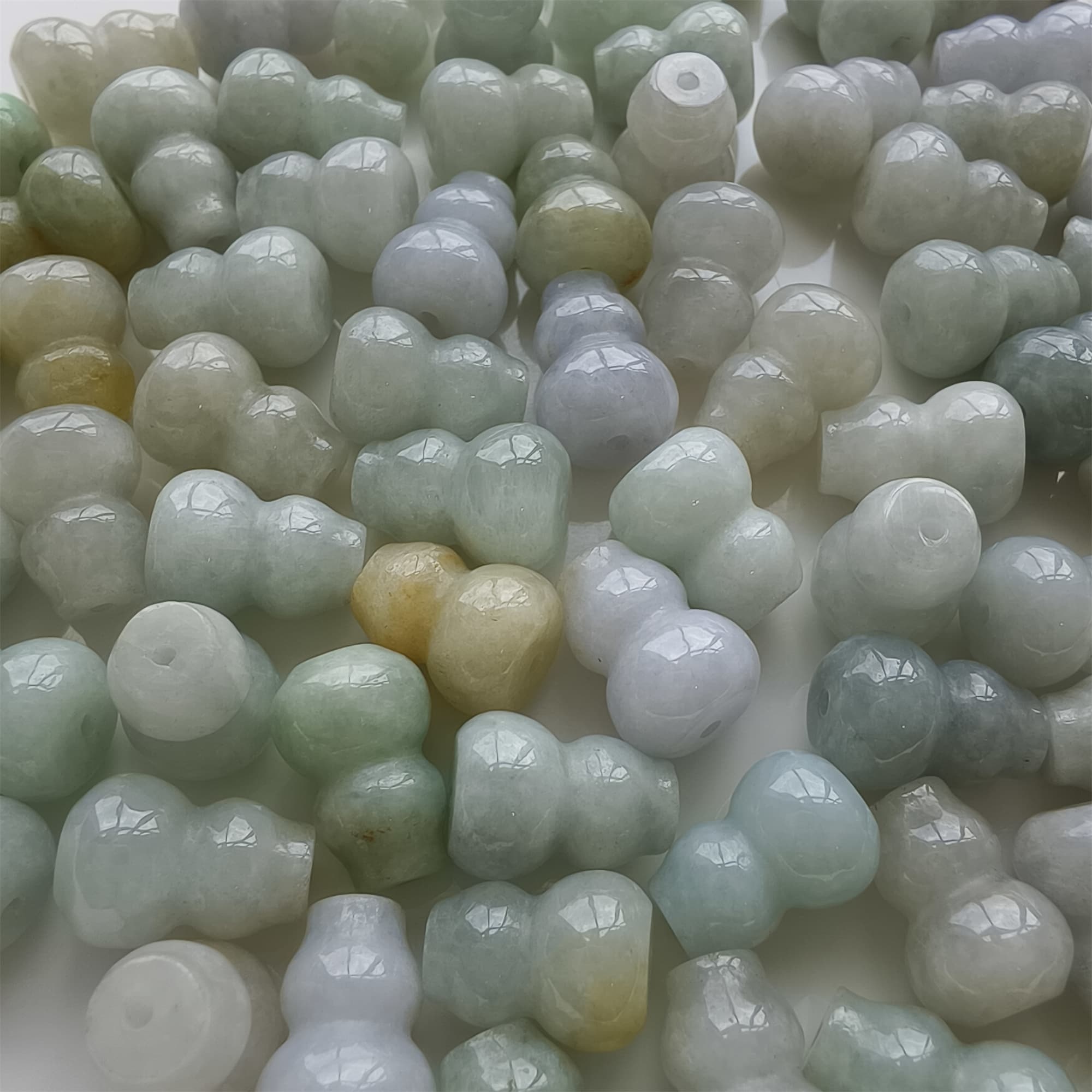 DDP 10pcs 12.5mm Natural Certificated Multi Color Burmese Jadeite Gourd Beads
