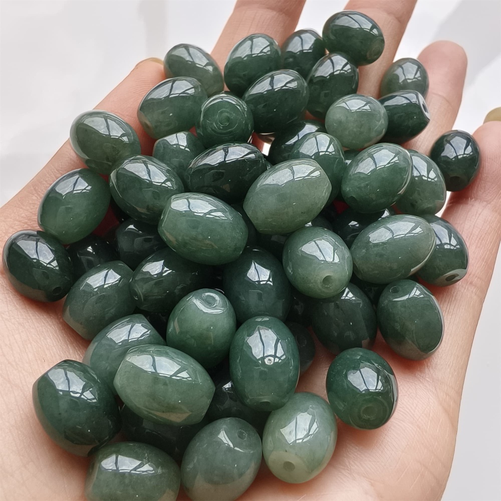 DDP 5pcs 11-11.5X9-9.9mm Natural Type A Certificated Oil Green Burmese Jadeite Oval Barrel Beads
