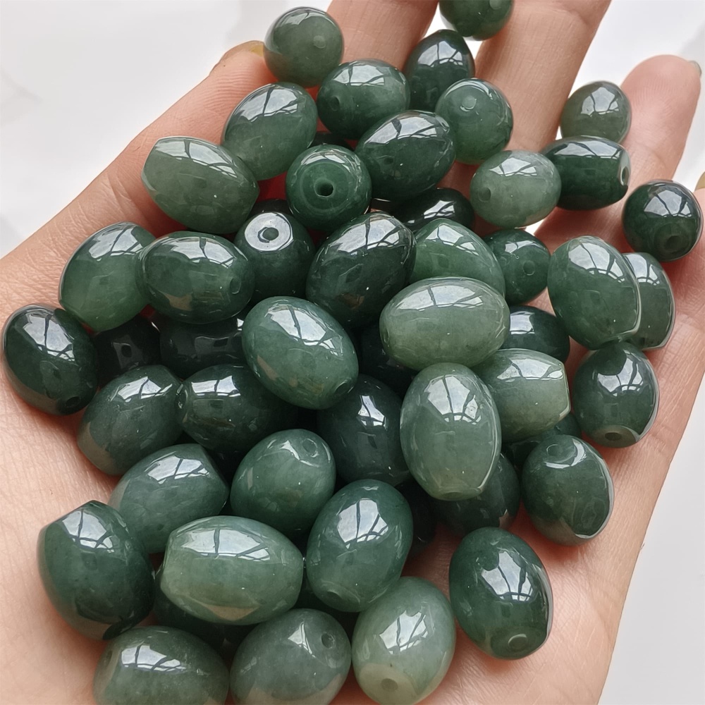 DDP 5pcs 11-11.5X9-9.9mm Natural Type A Certificated Oil Green Burmese Jadeite Oval Barrel Beads