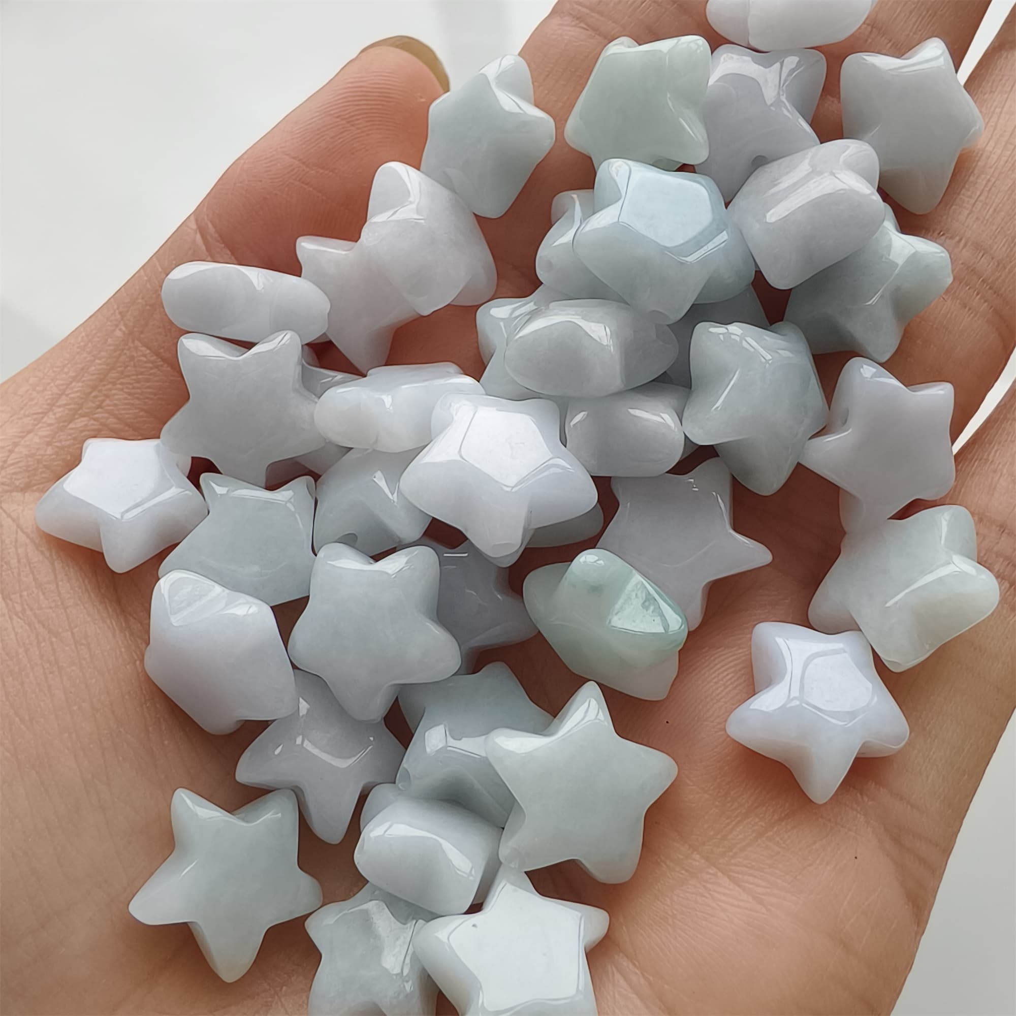 DDP 5pcs 12-13mm Natural Type A Green White Icy Waxy Burmese Jadeite Star Beads