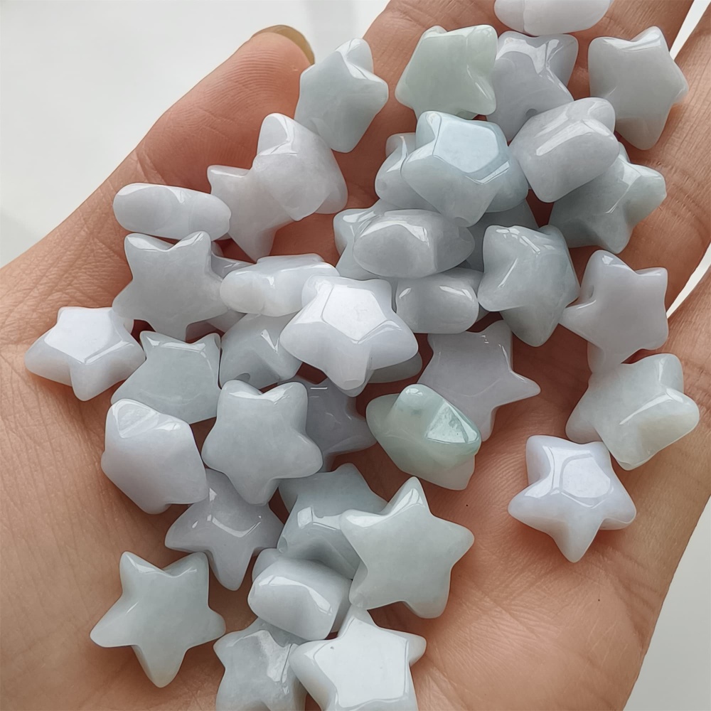 DDP 5pcs 12-13mm Natural Type A Green White Icy Waxy Burmese Jadeite Star Beads