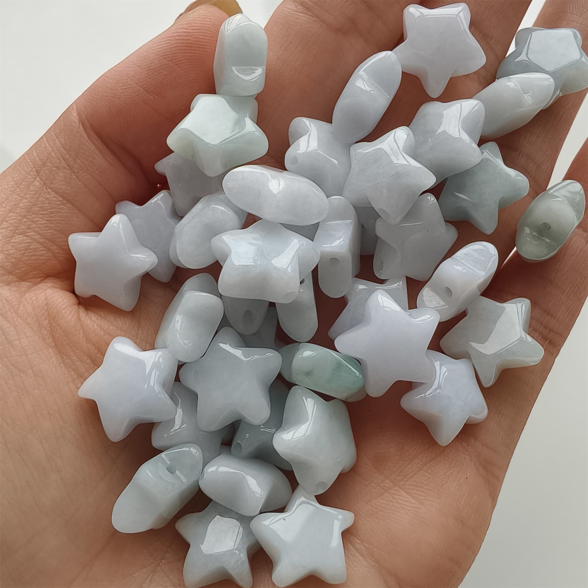 DDP 5pcs 12-13mm Natural Type A Green White Icy Waxy Burmese Jadeite Star Beads