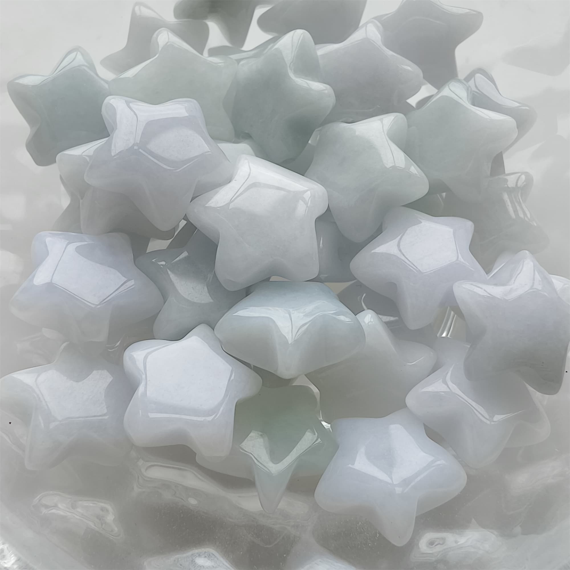 DDP 5pcs 12-13mm Natural Type A Green White Icy Waxy Burmese Jadeite Star Beads