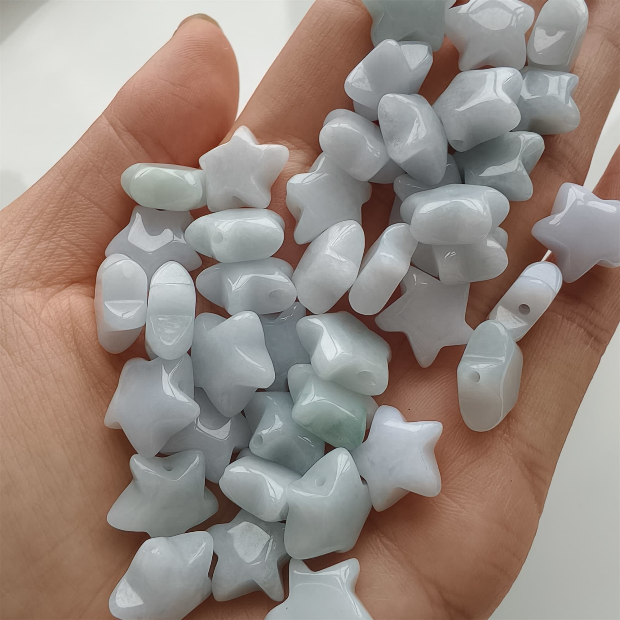 DDP 5pcs 12-13mm Natural Type A Green White Icy Waxy Burmese Jadeite Star Beads