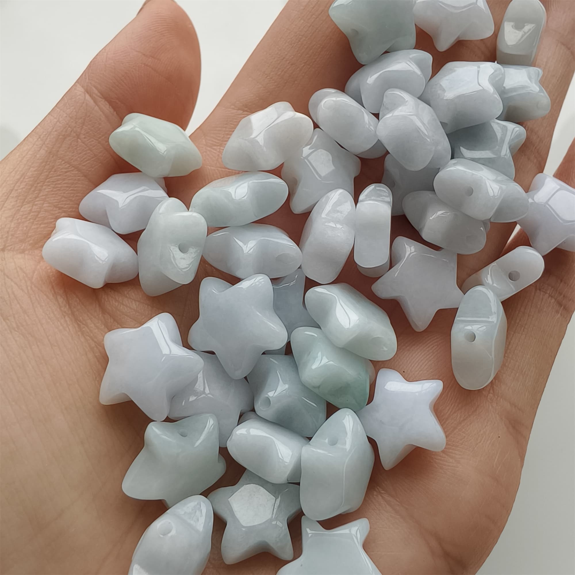 DDP 5pcs 12-13mm Natural Type A Green White Icy Waxy Burmese Jadeite Star Beads