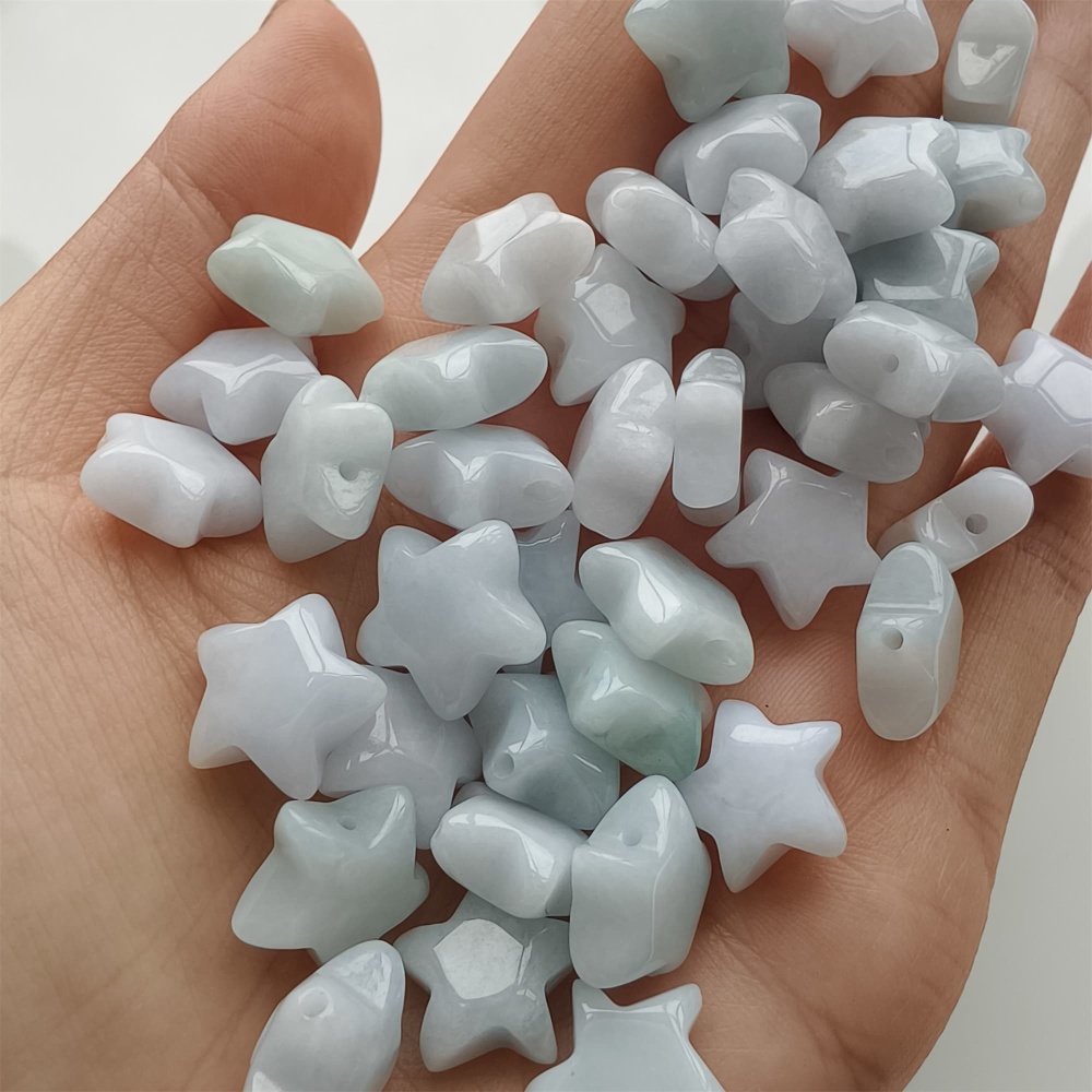 DDP 5pcs 12-13mm Natural Type A Green White Icy Waxy Burmese Jadeite Star Beads