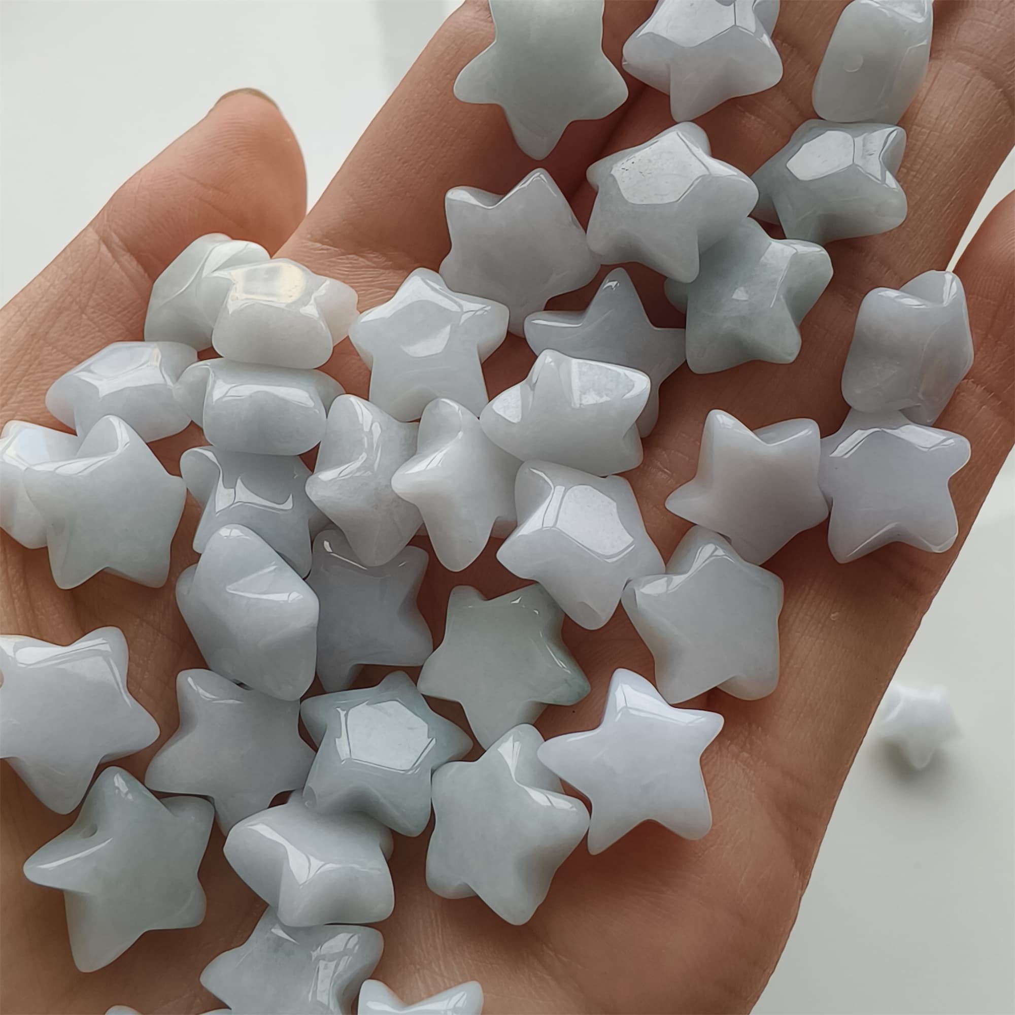 DDP 5pcs 12-13mm Natural Type A Green White Icy Waxy Burmese Jadeite Star Beads